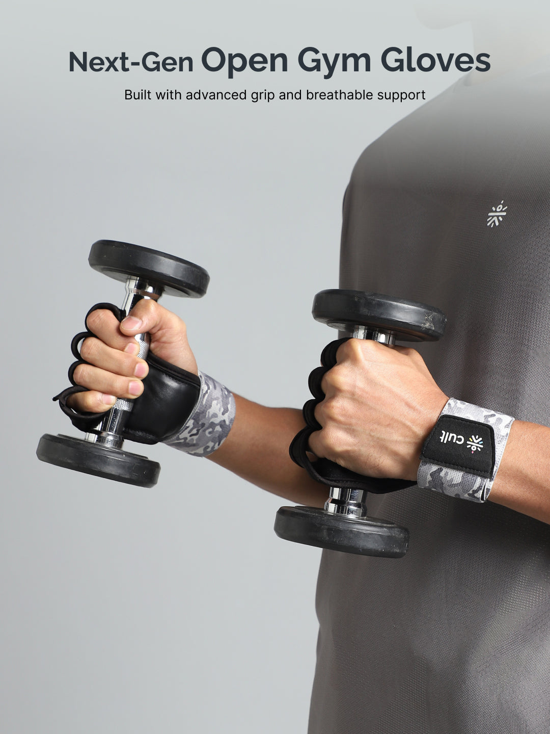 Cult Open Half Finger Gym Gloves with Leather Grip – Breathable Mesh, Sweat-Free Comfort for Training & Weightlifting