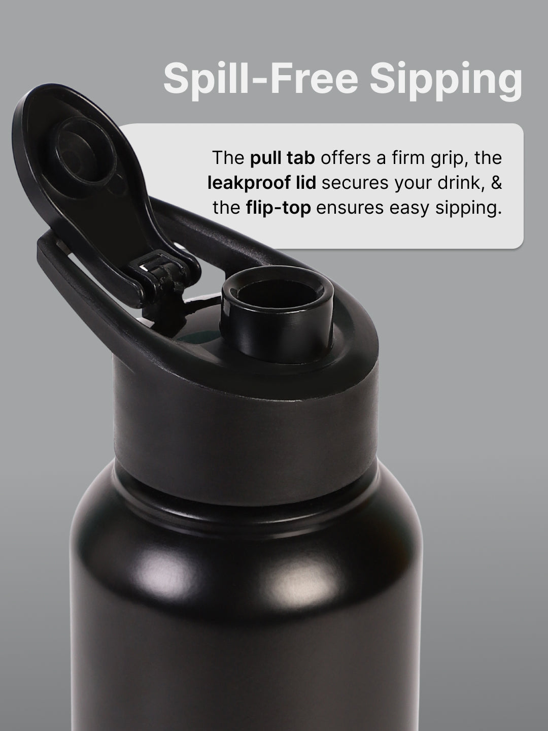 cult Steel Bottle 1Ltr With Sports Cap Black