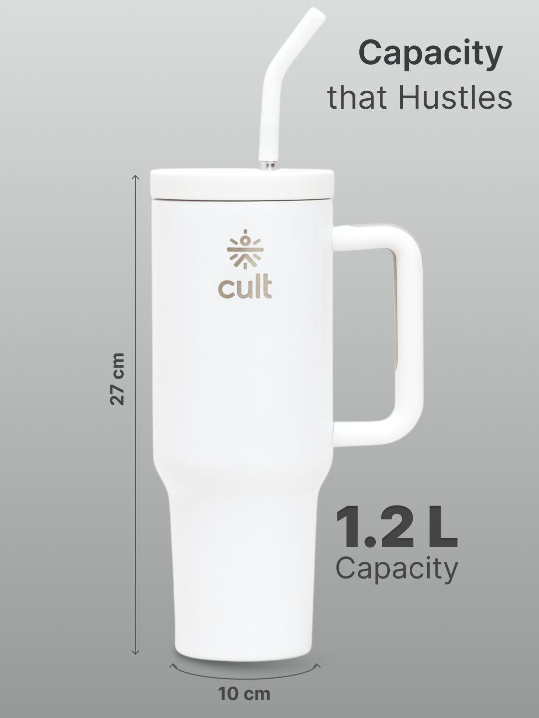 cult Tumbler 1200ML Steel Straw with Straw Cap and Cleaner Unisex White