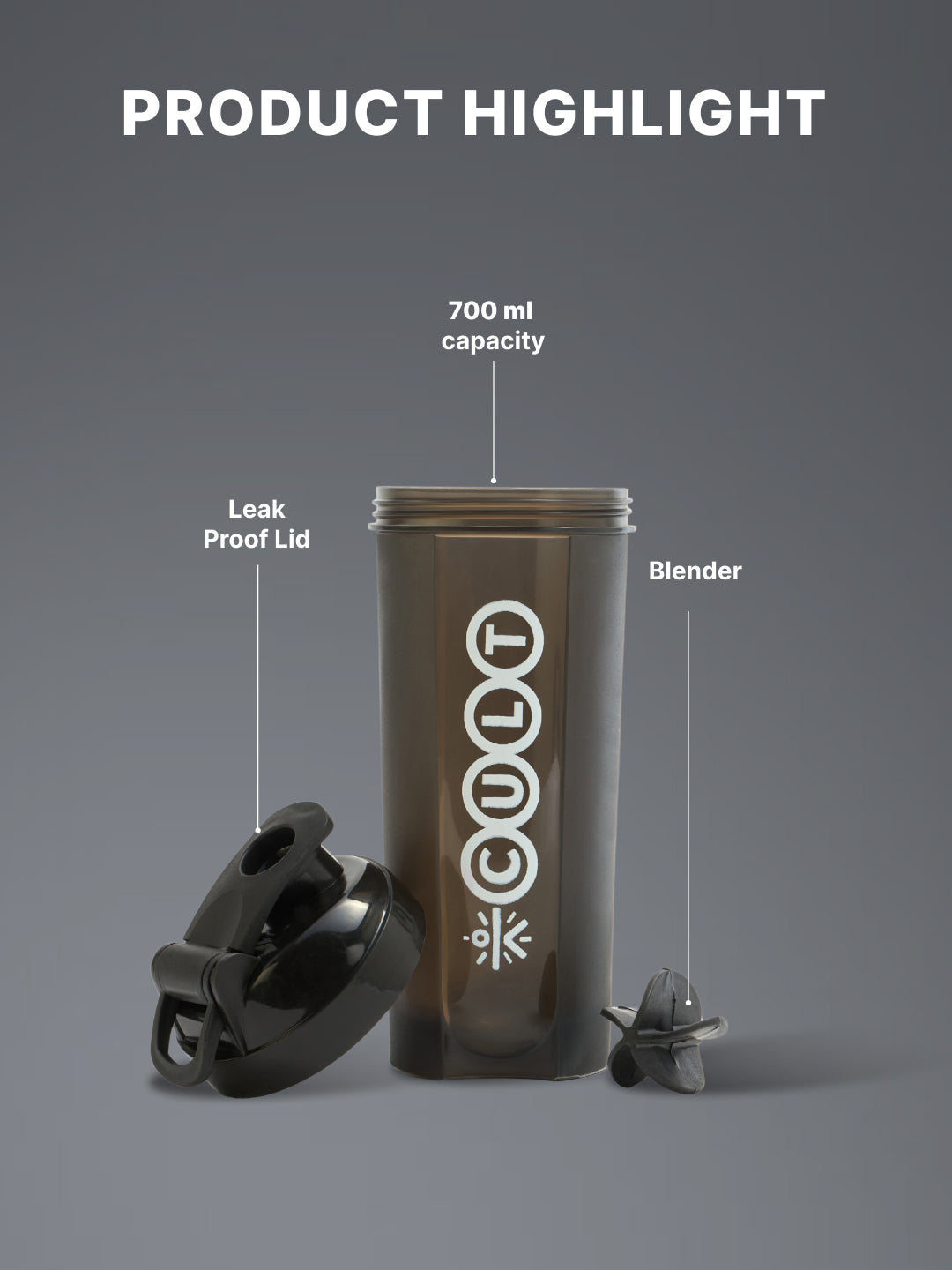Cult Duffle Bag Grey with Shaker Bottle Black 700ml - Combo