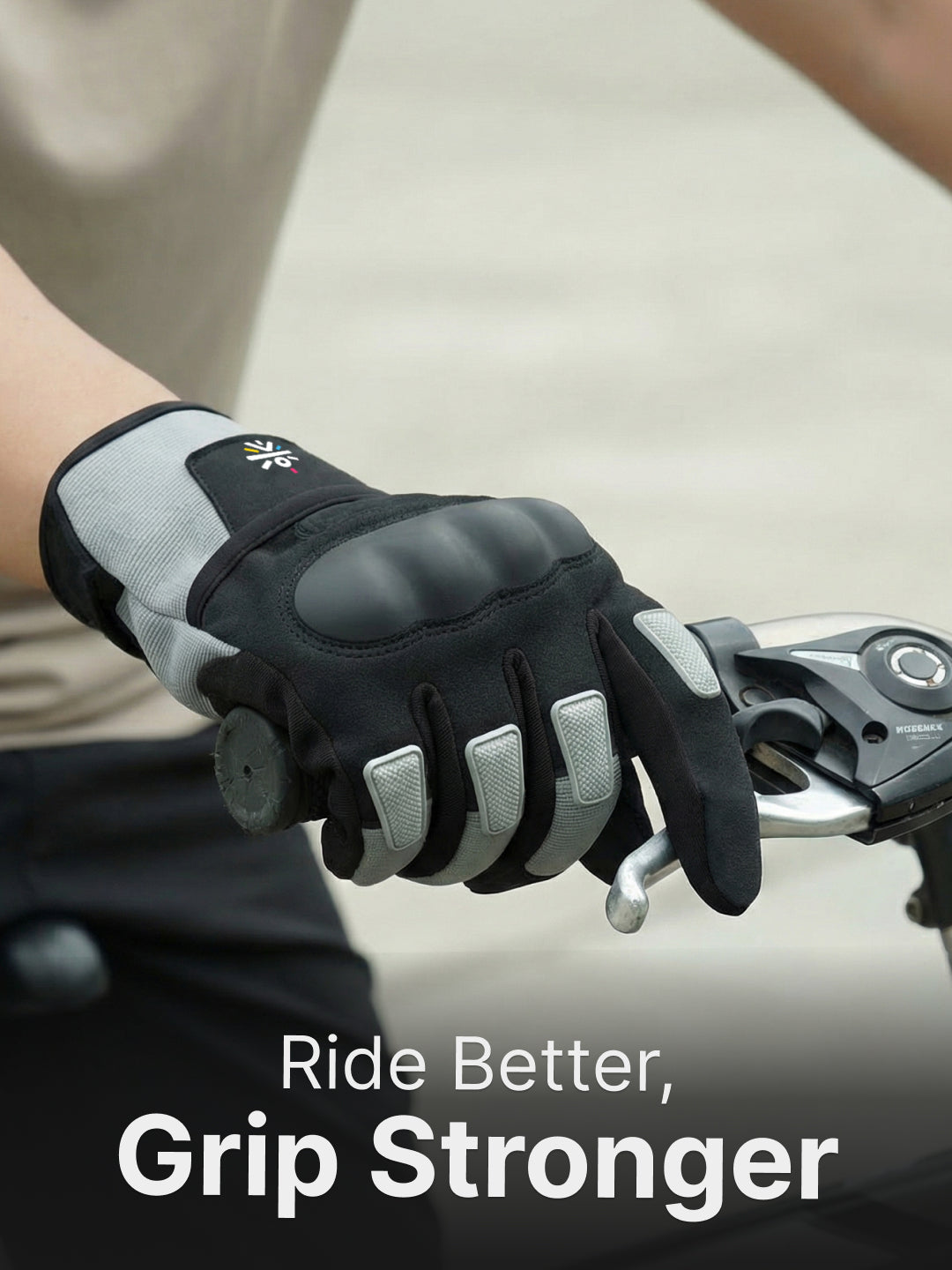 CULT Rider Bike Gloves Grey/Black - Full Finger Motorcycle & Cycling Gloves with Anti-Slip Grip, Breathable Fabric & Comfort Fit