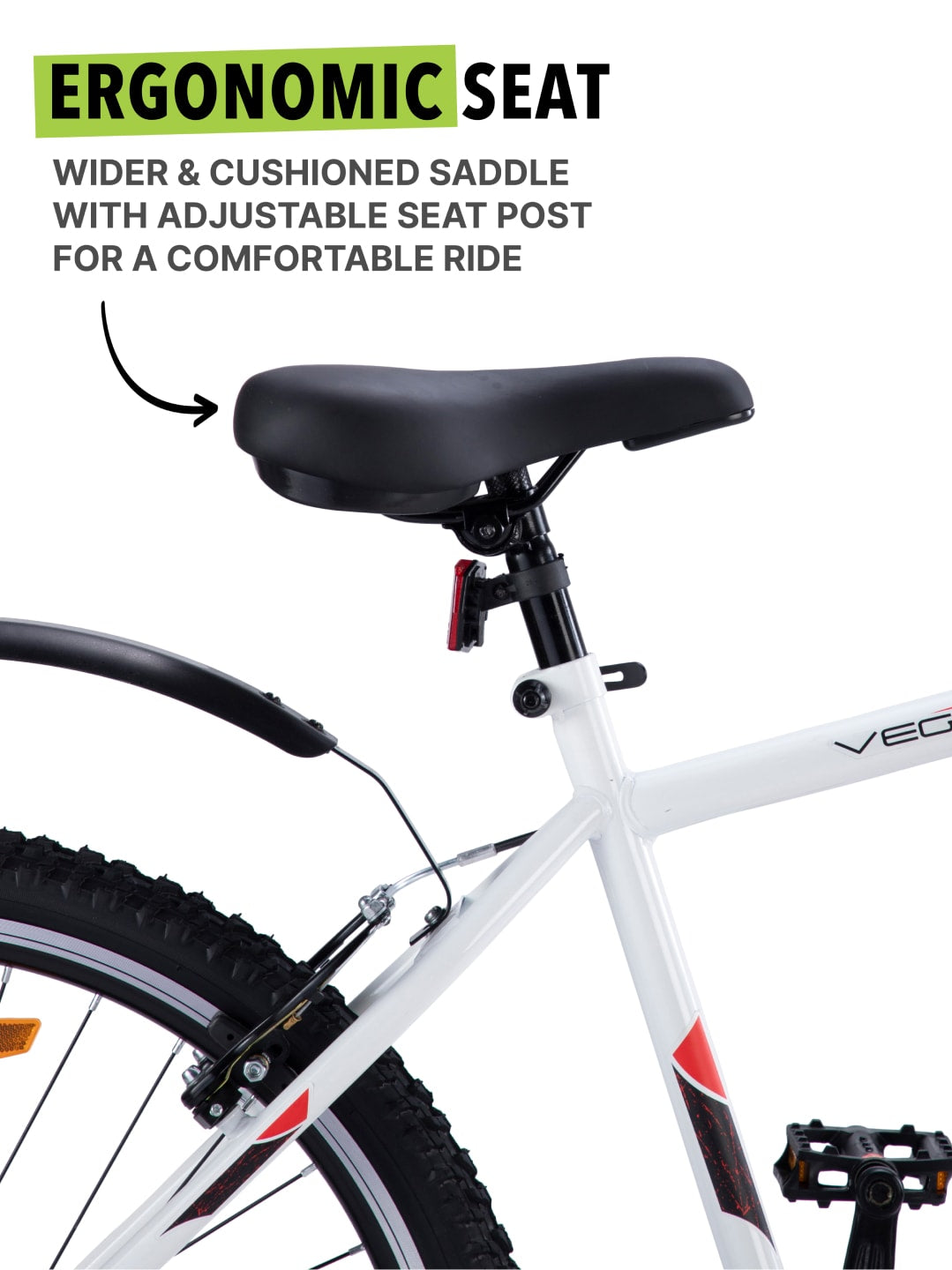 Vegas White Steel Single Speed Cycle 26 inch City Bike with Double Wall Rim and Rigid Fork