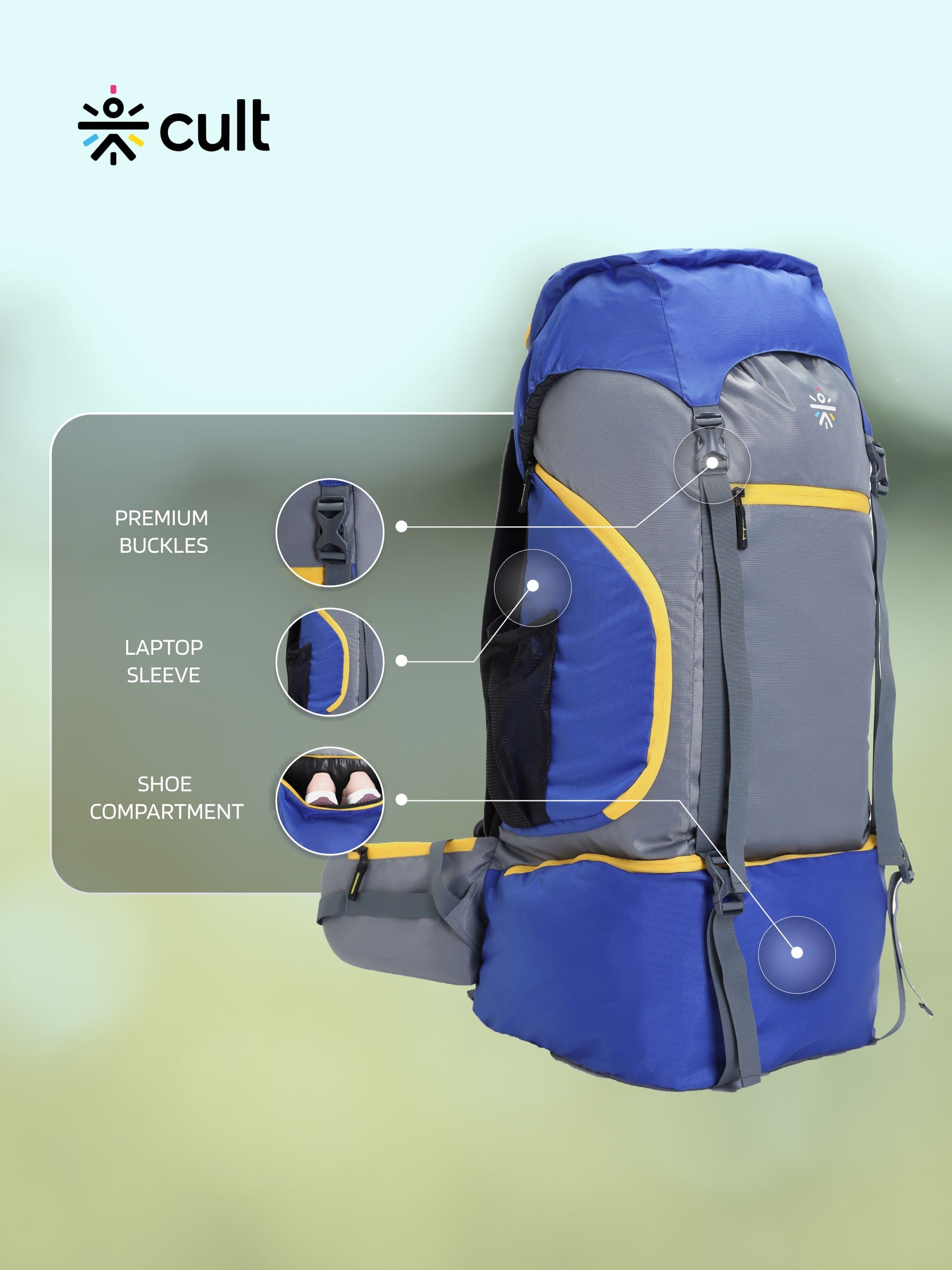 Travel Trekking Rucksack 80 L Blue