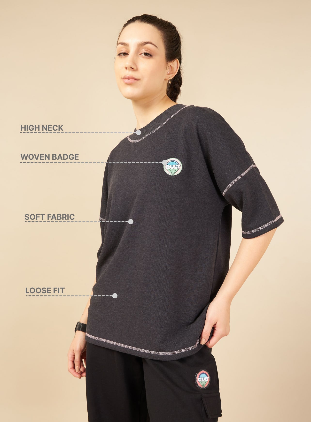 Women Black Cult Club Fan T-shirt