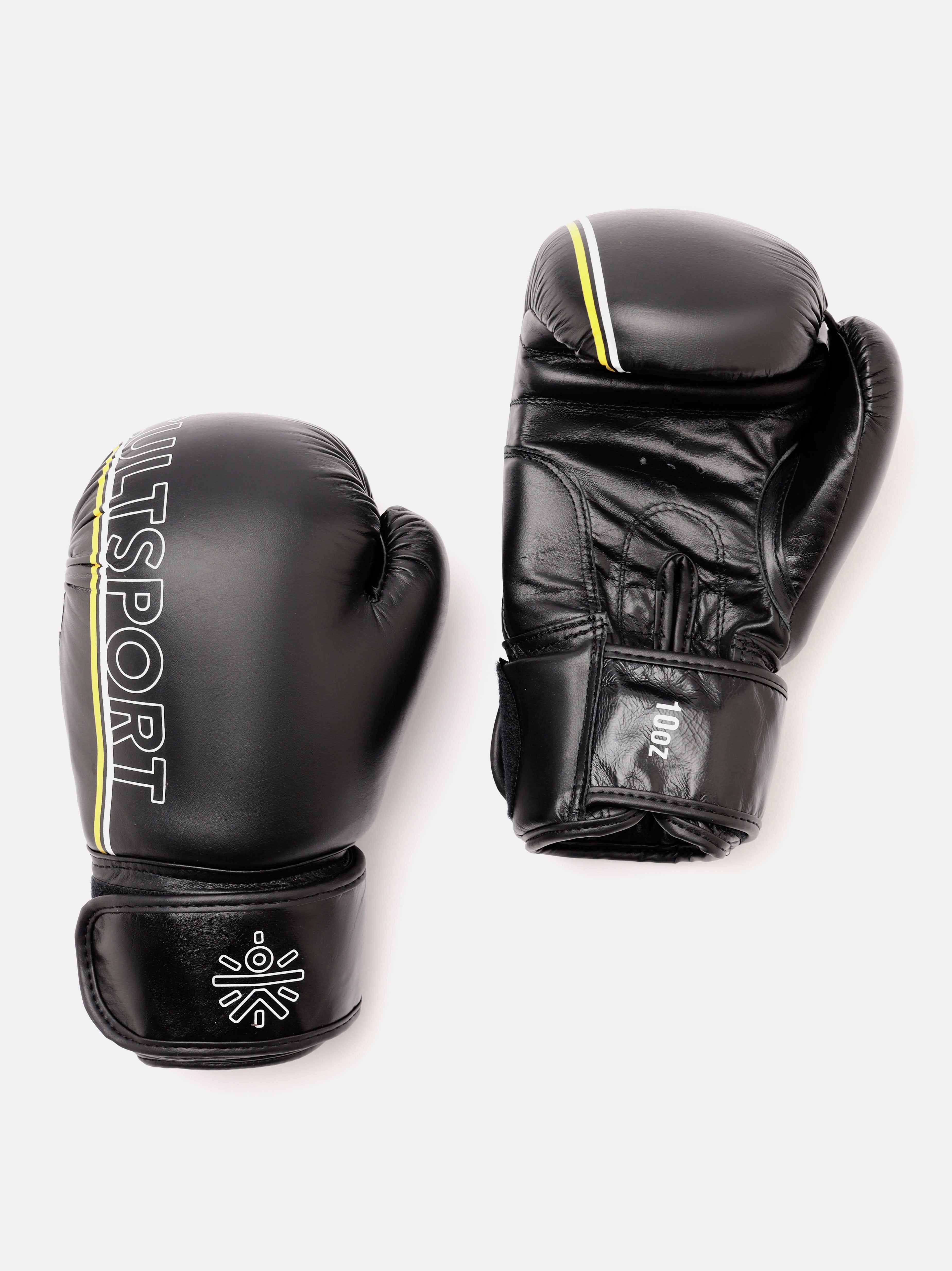 cult Premium Leather Boxing Gloves for Men & Women Foam Padding Thickness 35 mm Punching Bag Gloves for Boxing, Training, Kickboxing, Muay Thai, MMA Boxing Gloves Black & Yellow