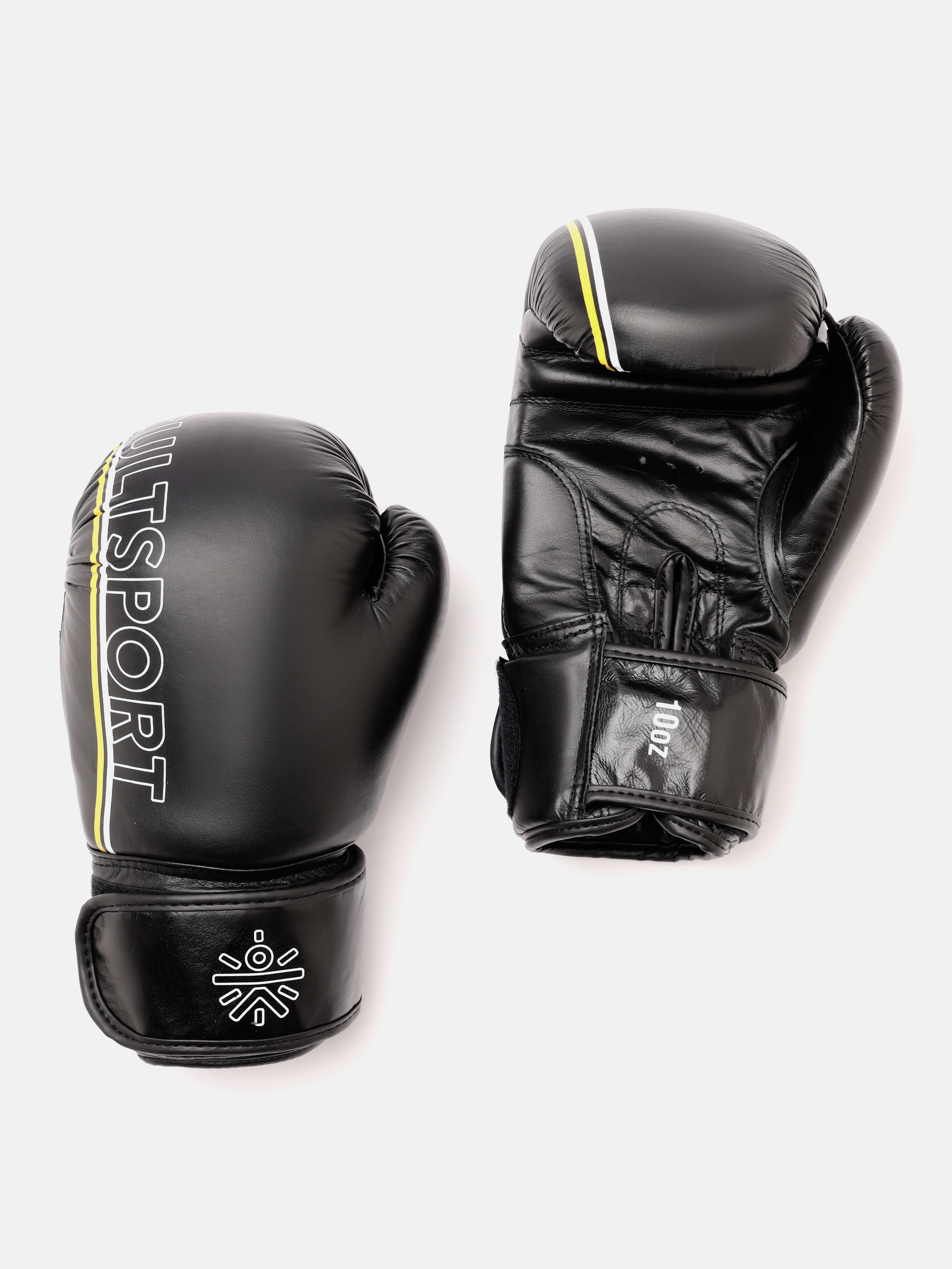 cult Premium Leather Boxing Gloves for Men & Women Foam Padding Thickness 35 mm Punching Bag Gloves for Boxing, Training, Kickboxing, Muay Thai, MMA Boxing Gloves Black & Yellow