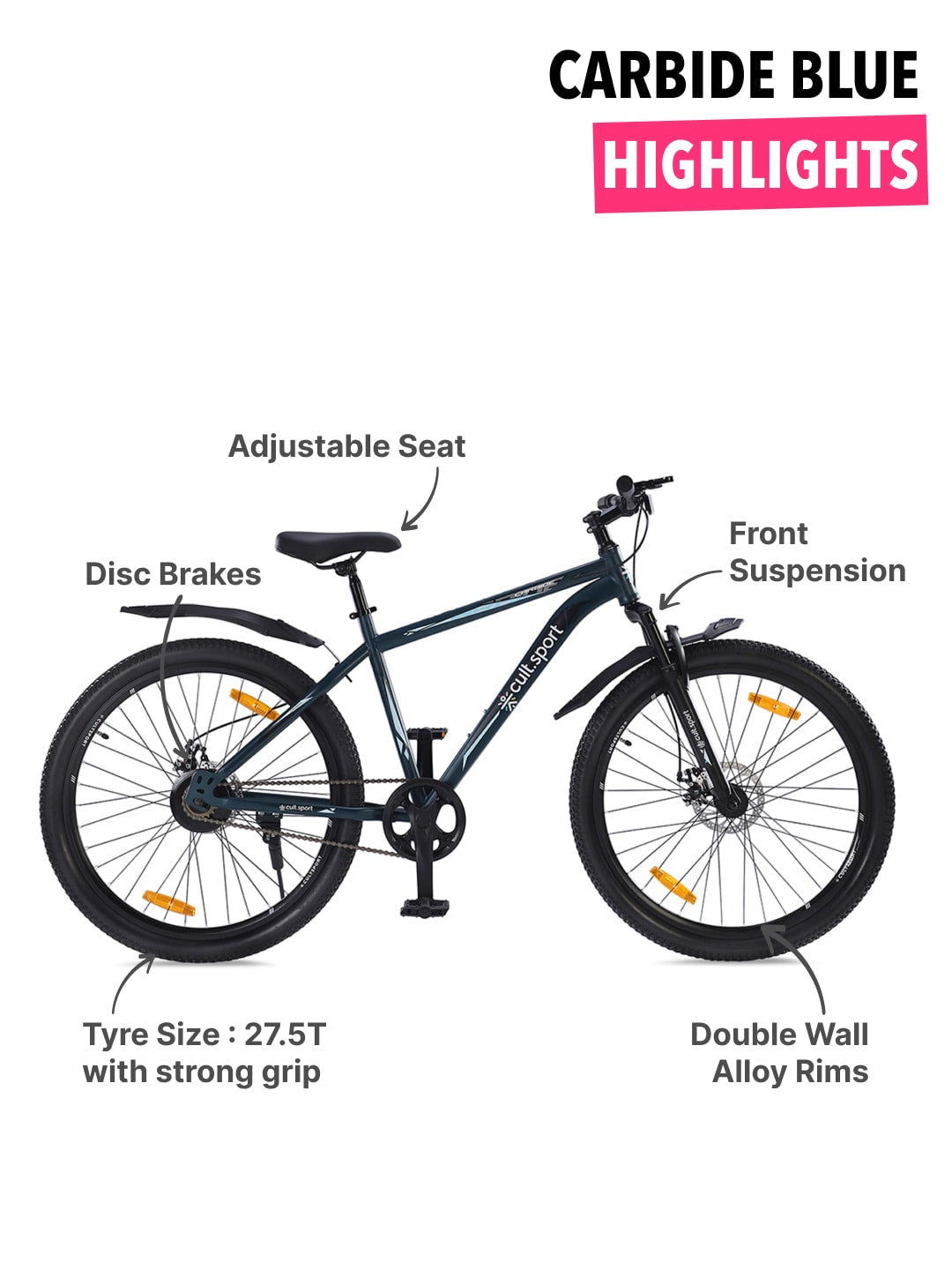 CARBIDE27.5TBLUE Steel Single Speed Mountain Cycle, Front Suspension, Disc Brake and Double Wall Rim
