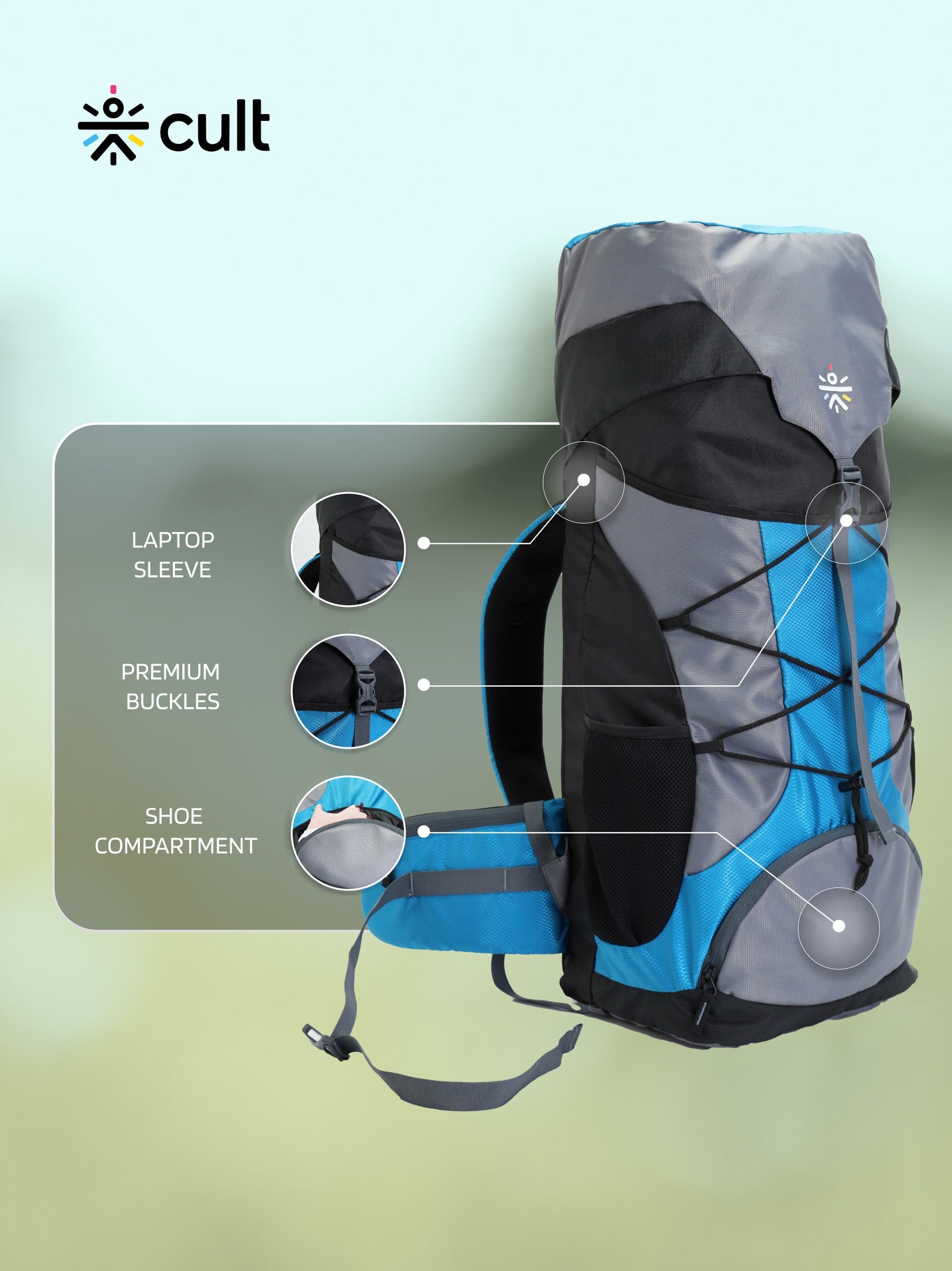 Travel Trekking Rucksack 60 L Blue