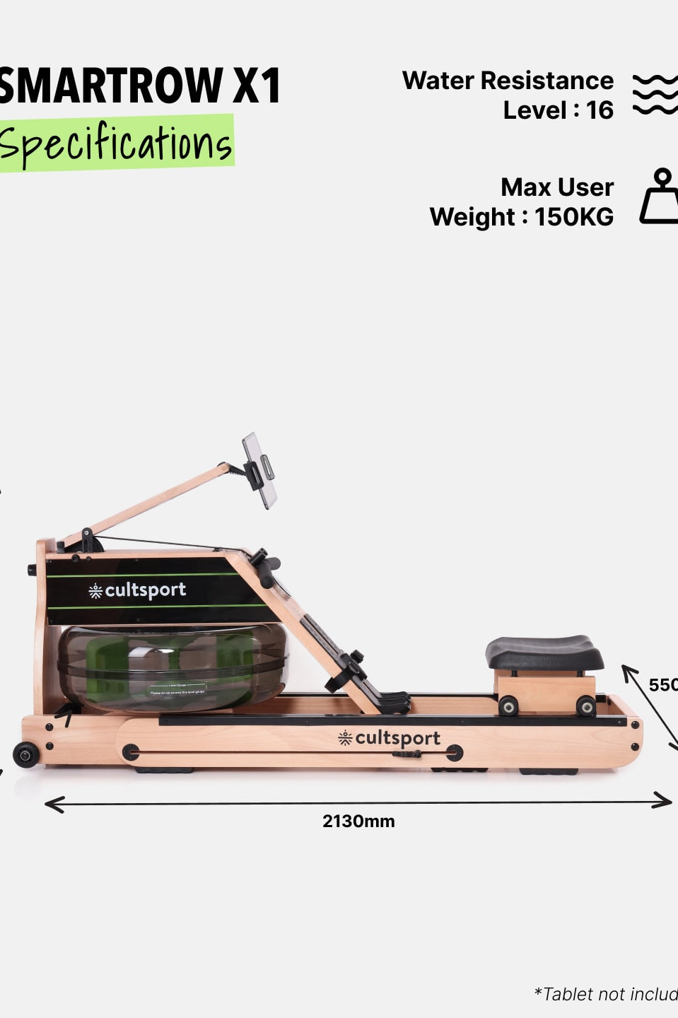 Foldable Water Rower | 16 Level Water Resistance | Max Weight-150kg (6 Months extended Warranty only on Cultsport.com)