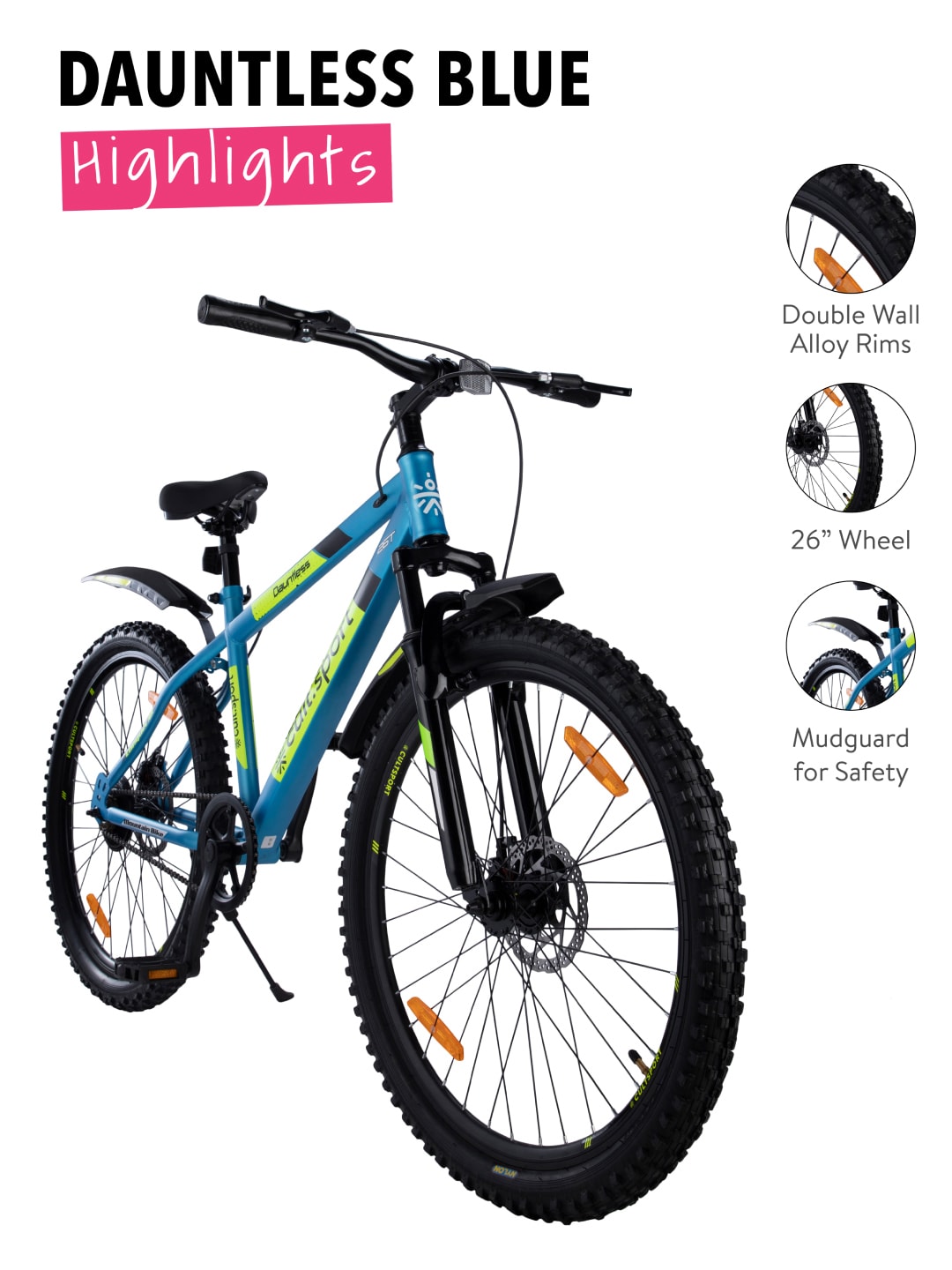 Dauntless26Blue Steel Single Speed 26 inch Mountain Cycle with Front Suspension, Double Wall Rim and Dual Disc Brake