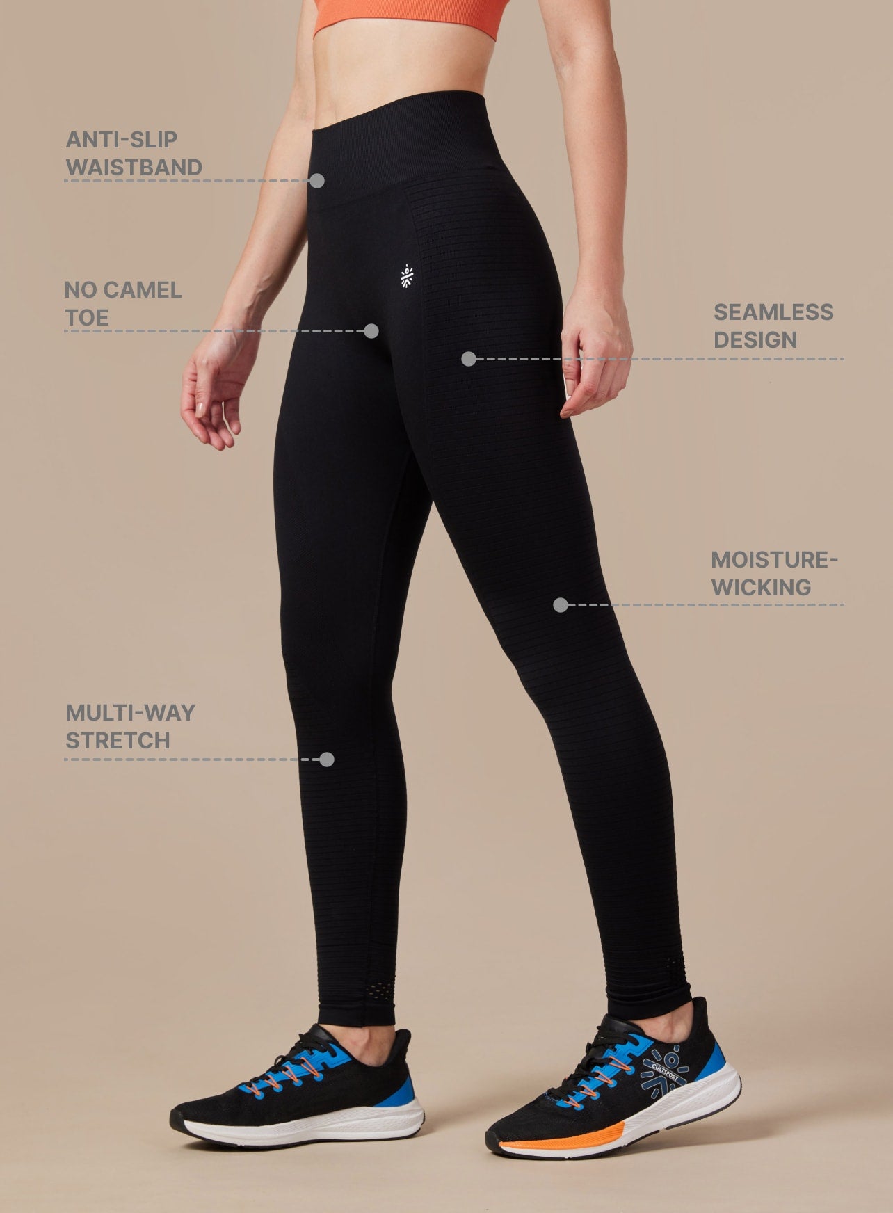 Women's Seamless Body Snug Jacquard Structured Black Sports Tights