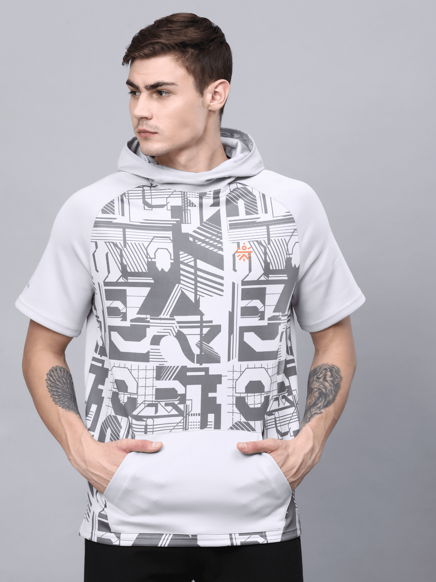 Abstract Hood Grey Workout Tee
