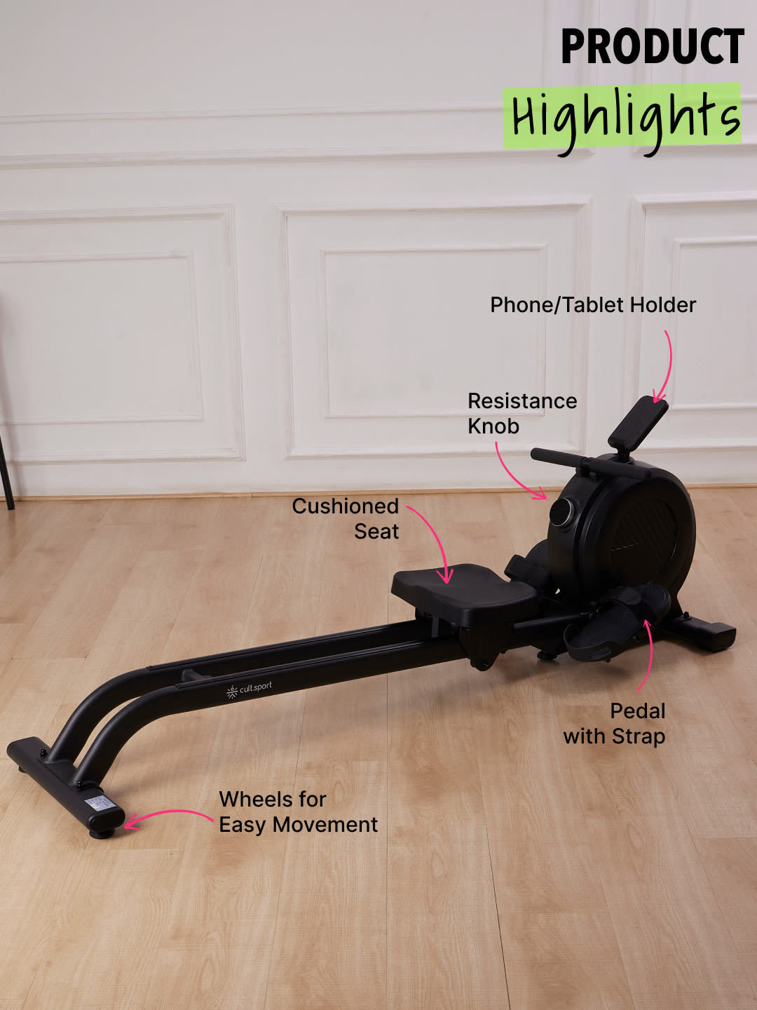 Cultsport Basel Rowing Machine | 32 Level Magnetic Resistance | Max User Weight-120kg (6 Months extended Warranty only on Cultsport.com)