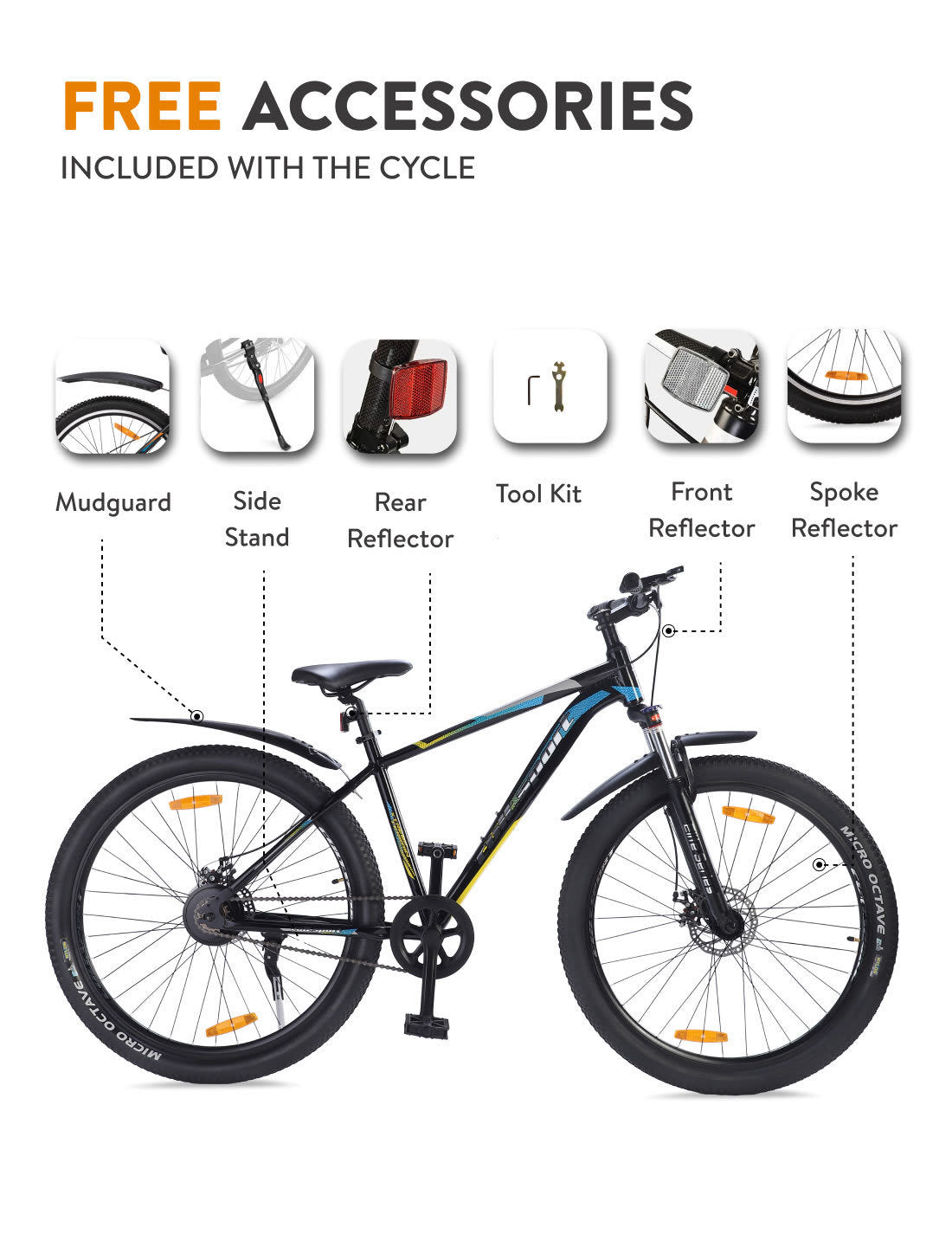 EXPLORER29TBLACK Alloy Single Speed 29 inch Mountain Cycle, Front Suspension, Double Wall Rim