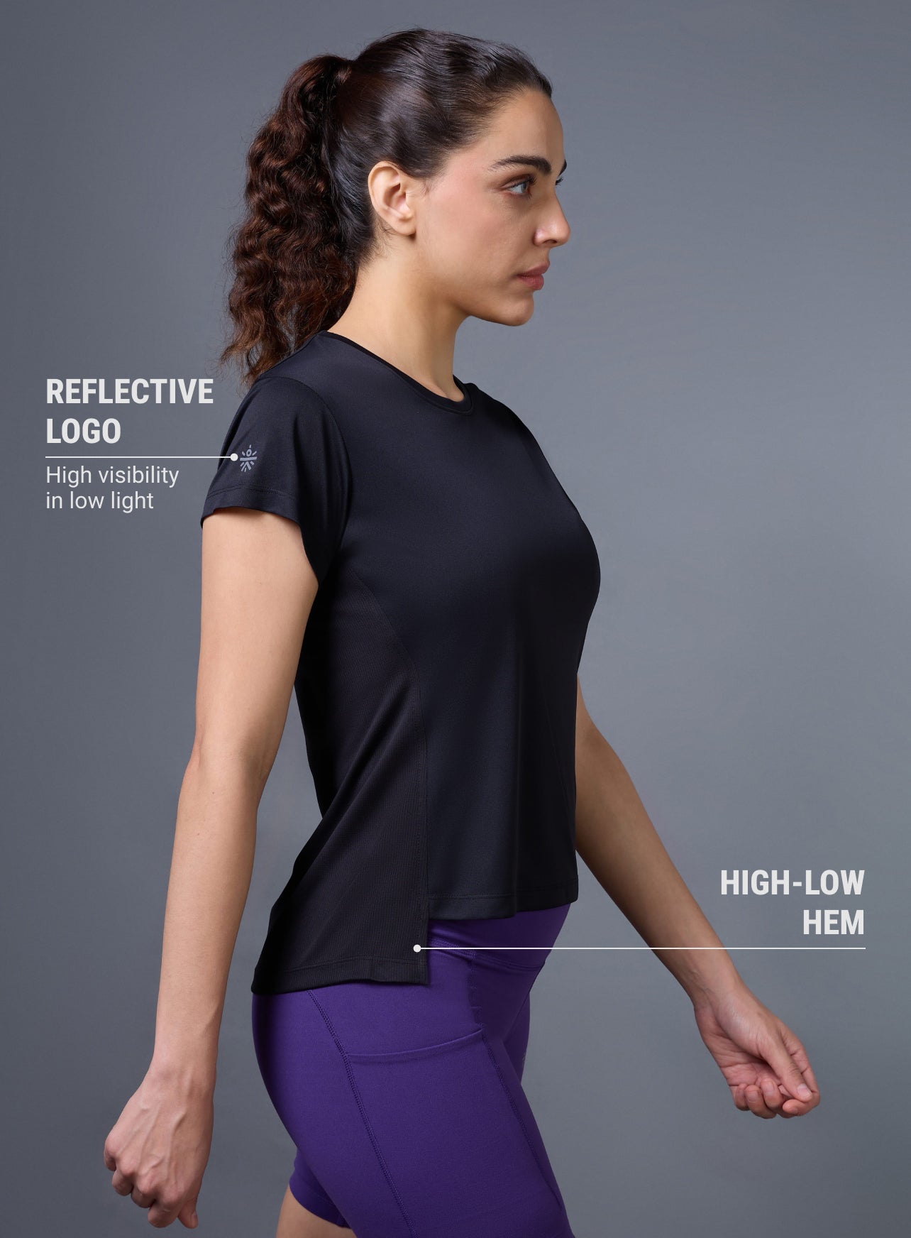 Women's Black Run Elevate Cropped T-shirt