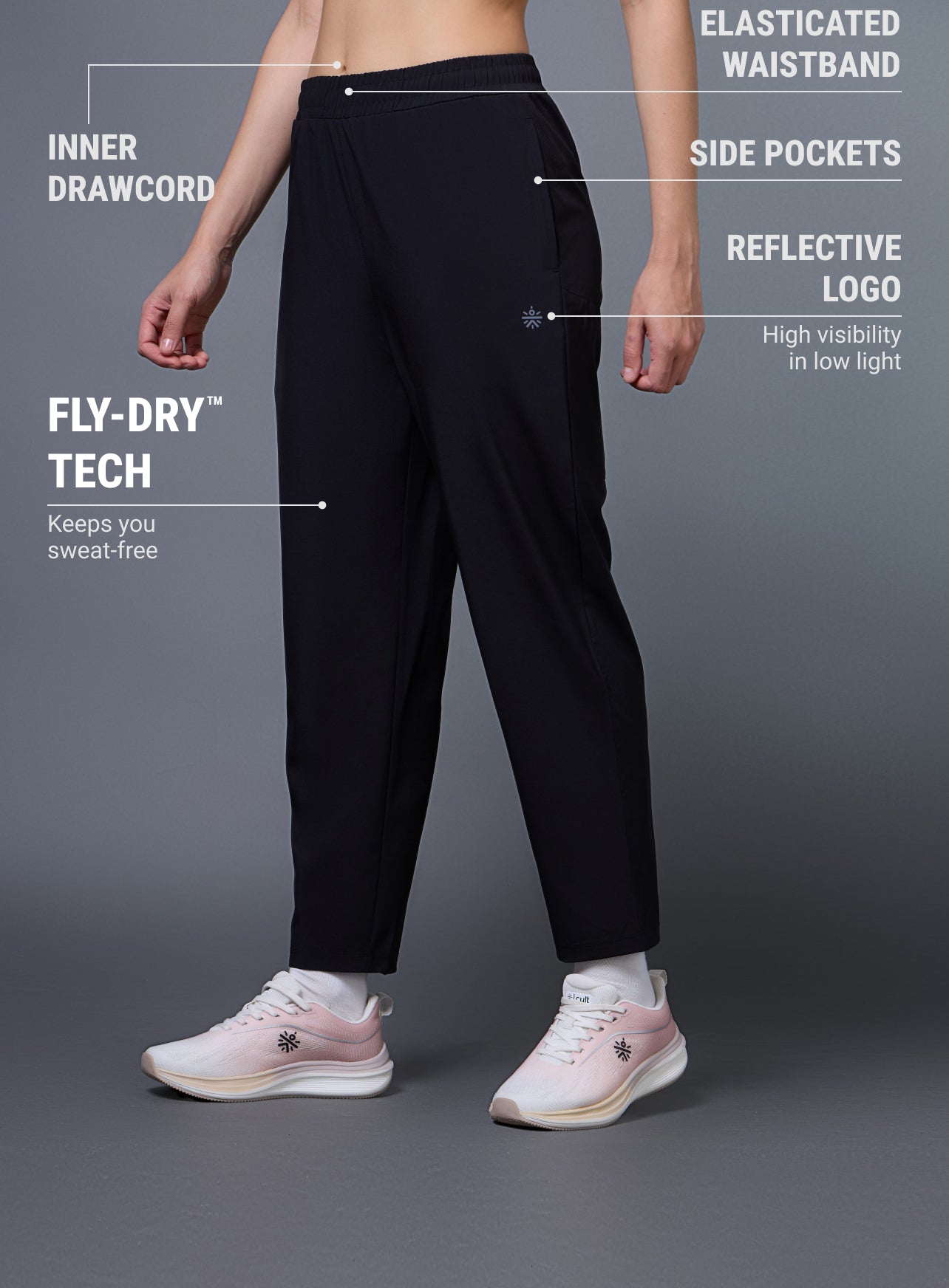 Women's Black Run Elevate Cropped Trackpants