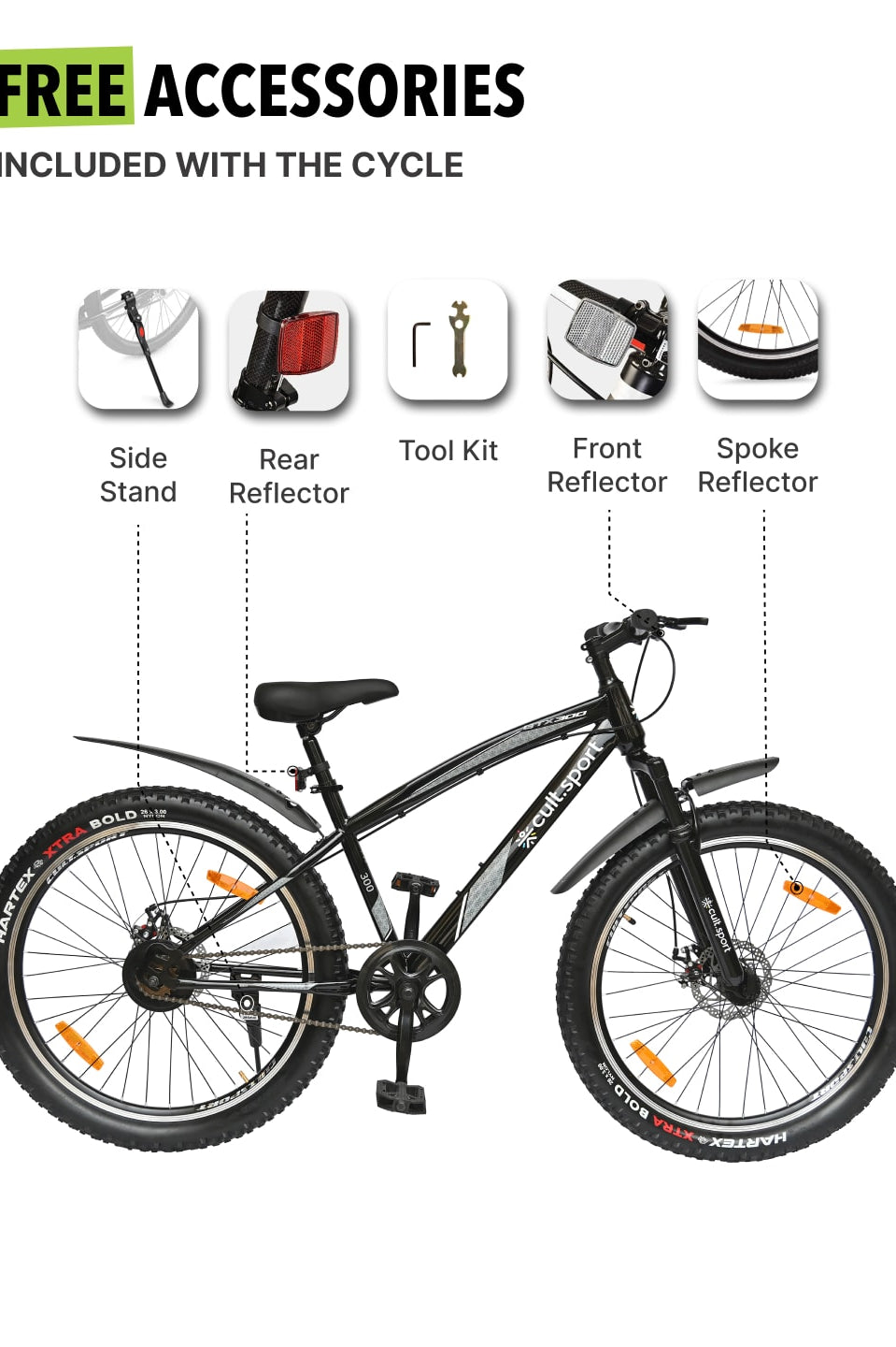 GTX30026TBLACK Steel Single Speed 26 inch Mountain Cycle, Front Suspension and Double Wall Alloy Rim,