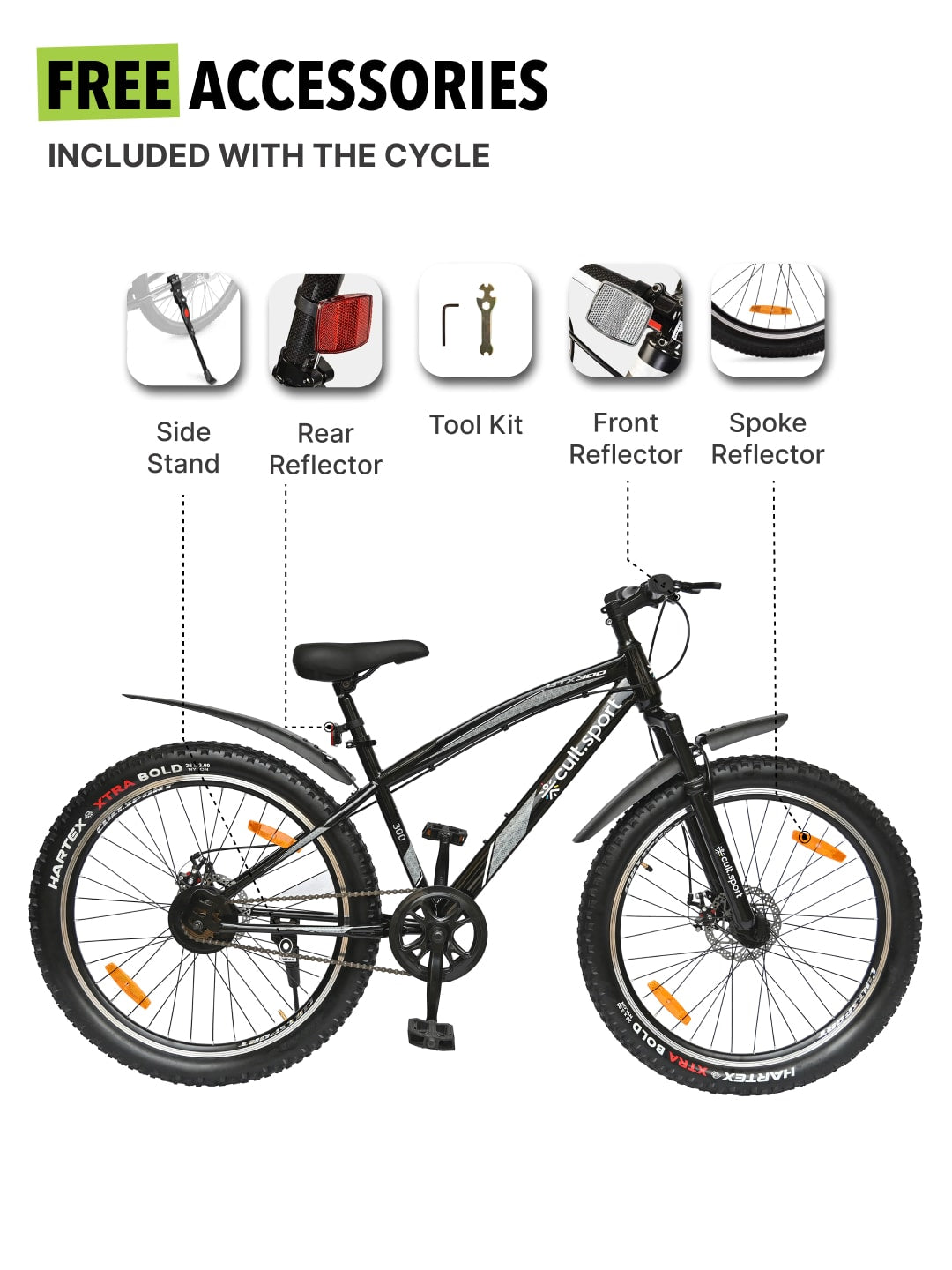 GTX30026TBLACK Steel Single Speed 26 inch Mountain Cycle, Front Suspension and Double Wall Alloy Rim,