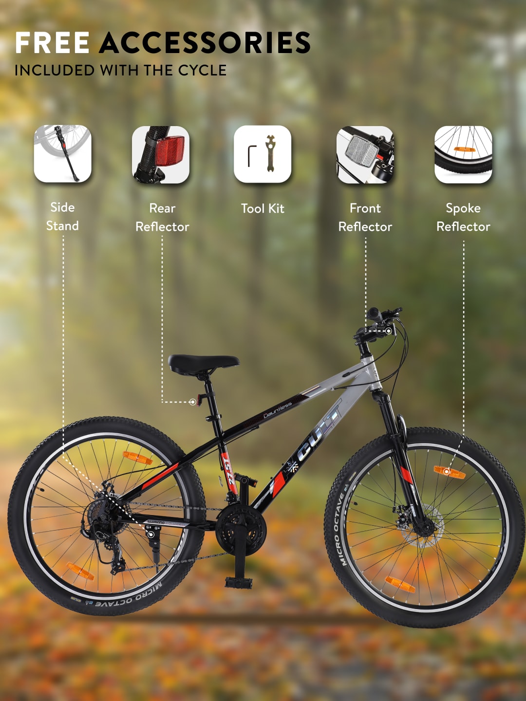 DAUNTLESS21S27.5TSILVERBLACK Steel 21 Speed Shimano Gear 27.5 inch Mountain Cycle, Dual Disc Brake, Front Suspension, Double Wall Rim