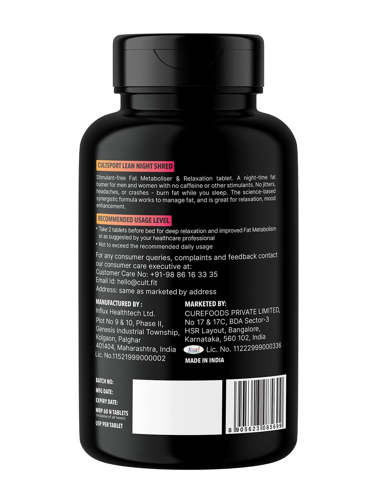 Lean Night Shred | 13 Powerful ingredients | Promotes relaxation & reduce stress, Caffeine-Free, Metabolism Booster, Burns Calories, 60 Tablets