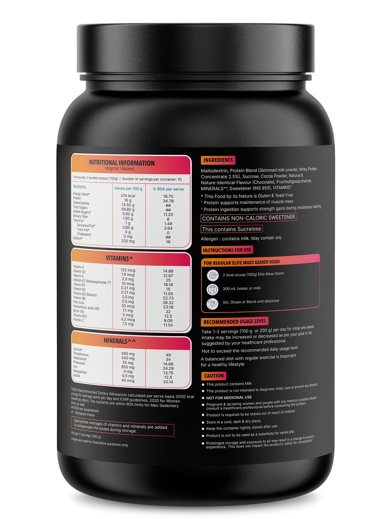 Cultsport Whey Mass Gainer | 20 Vital Vitamins & Minerals | Chocolate | Whey Protein Concentrate | Soy-Free | Gluten-Free | 0 Colesterol | Prebiotic Fiber