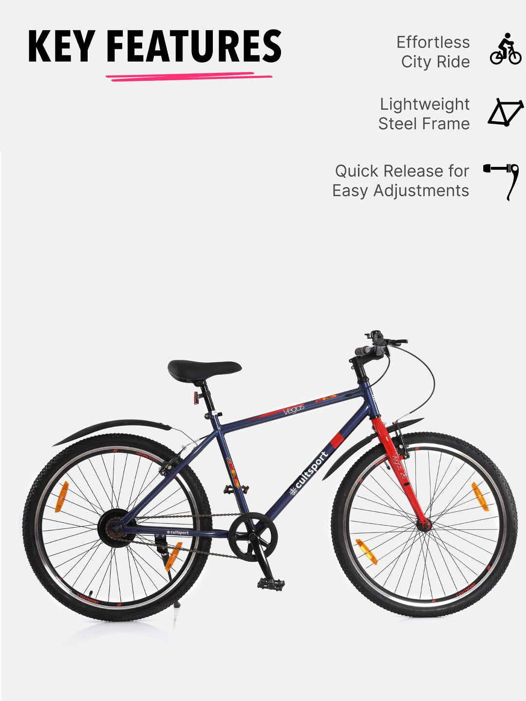 Vegas Blue Steel Single Speed Cycle 26 inch City Bike Double Wall Rim Free Trainer Sessions, Cycling Event