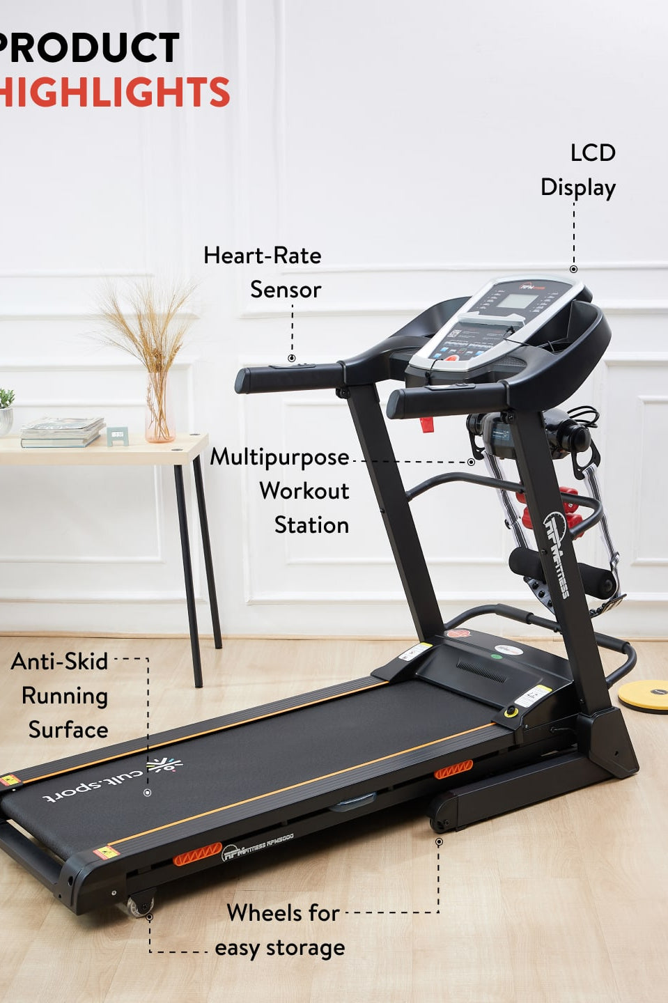 RPM5000 4.5HP DC Treadmill | 15-level Auto-Incline & Massager | Max Weight-110kg | Max Speed-16kmph (with 6 months extended warranty)