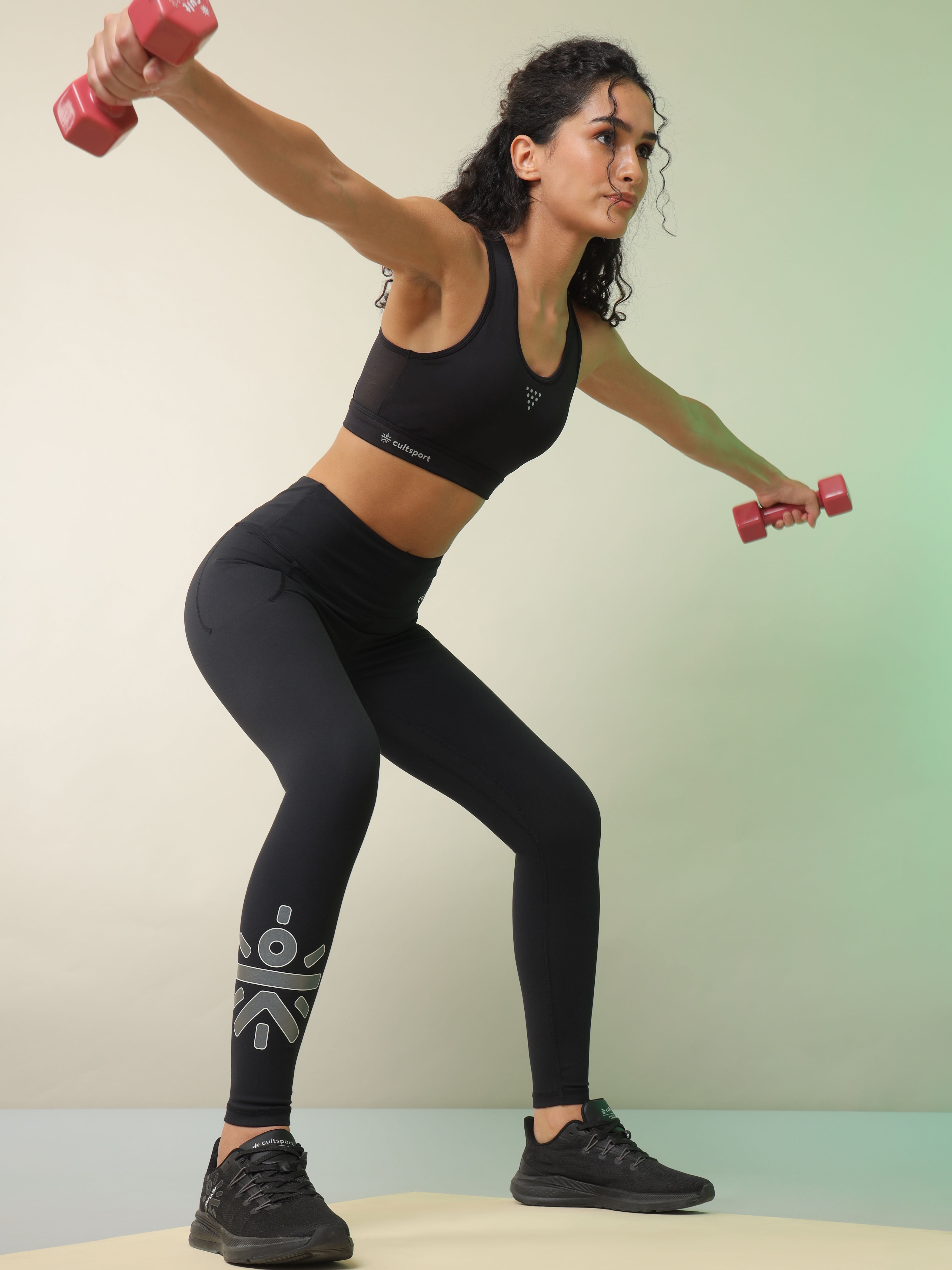 Black Do It All Logo Print Tights With Pocket