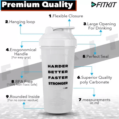 Fitkit FK67.60.003-01 Classic 700 ml Shaker (Pack of 1, White)
