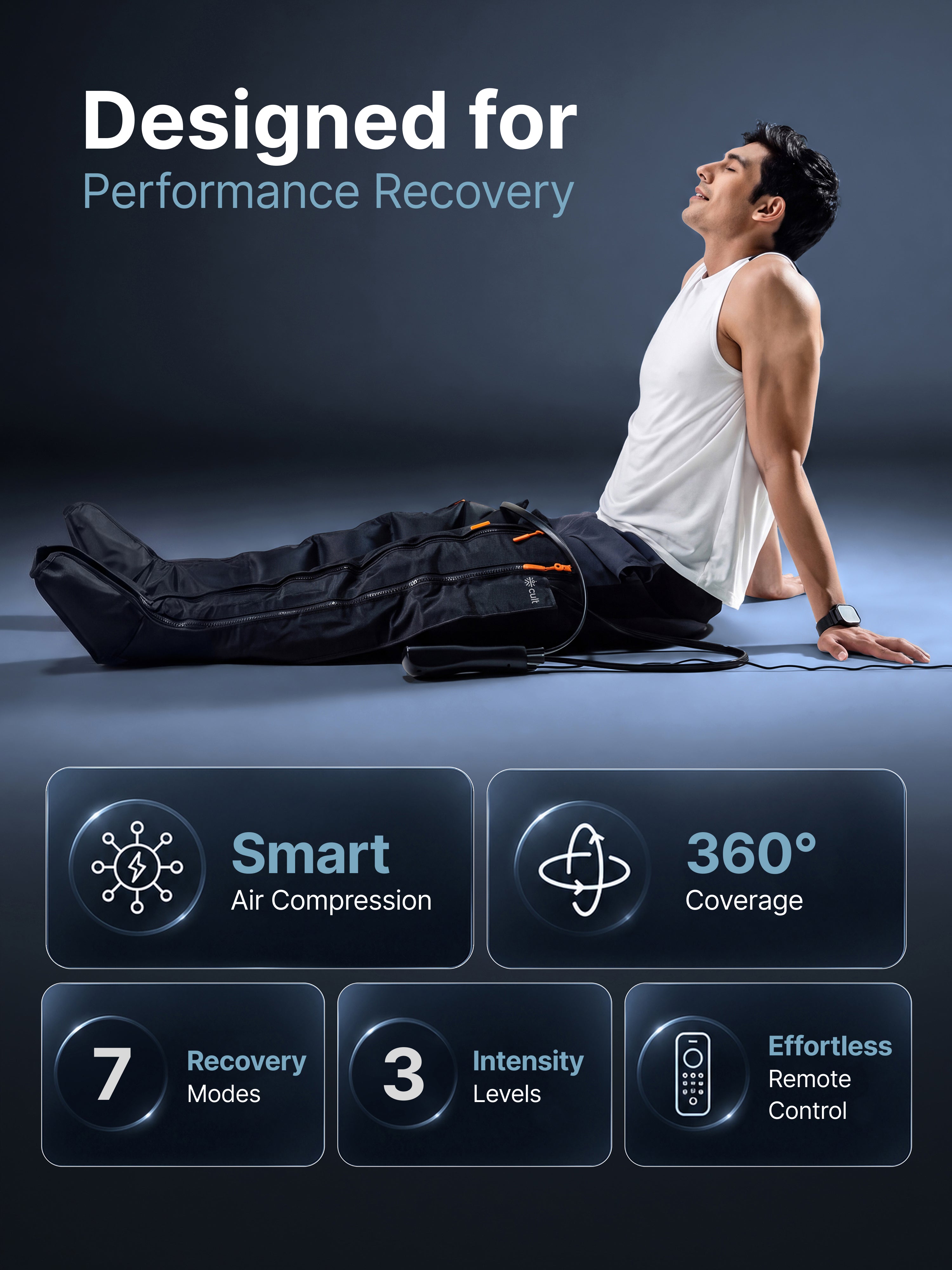 Cult Recover X Air Compression Leg Massager, 360° Full Leg Coverage, Adaptive Compression, 7 Recovery Modes, 3 Pressure Intensities, Adjustable Timer