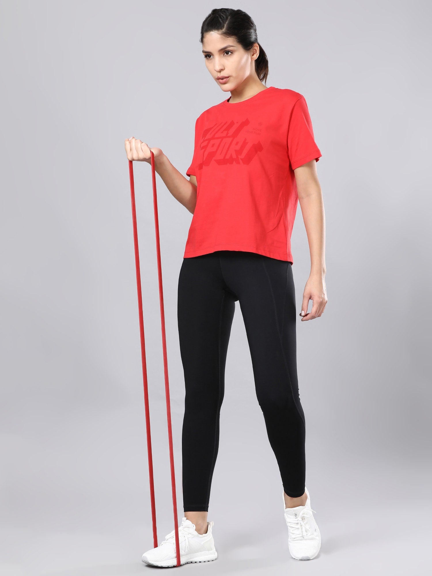 Flydry Cotton Solid Red Cropped Workout Tee