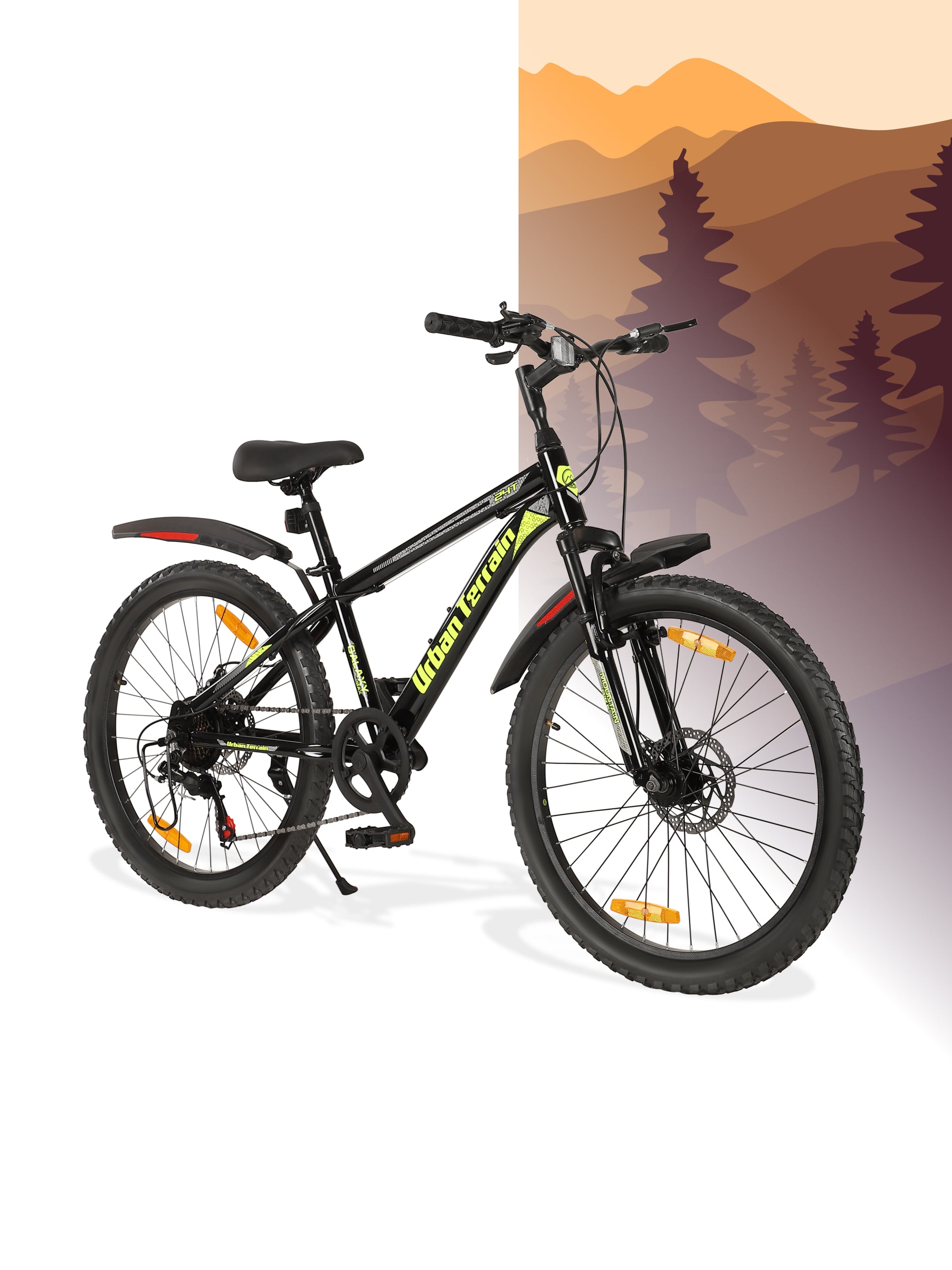 Galaxy Max Mountain Bike Steel 7 Speed Cycle 24 inch Tyre, Black With Front Suspension, Single Wall Rim and Dual Disc Brakes Ideal For 4.5 ft to 5.3 ft