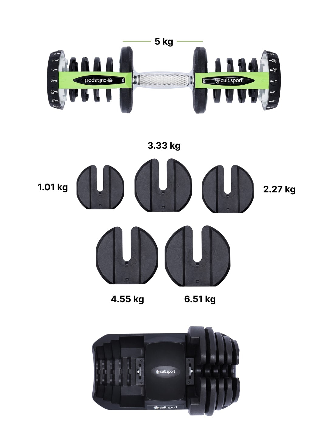 40x2 Kg Compact Adjustable Dumbbells (5 Kg to 40 Kg), Easy Weight Change: 17-in-1 (Pair of 2 - 40Kg adjustable Dumbbells) (6 Months extended Warranty only on Cultsport.com)