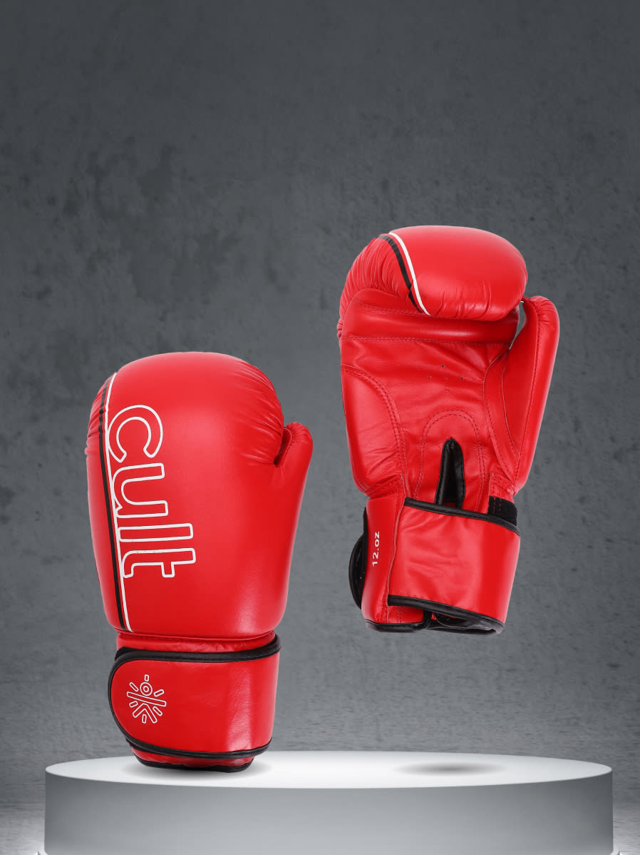 cult Premium Leather Boxing Gloves for Men & Women Foam Padding Punching Bag Gloves for Boxing, Training, Kickboxing, Muay Thai, MMA Boxing Gloves Red