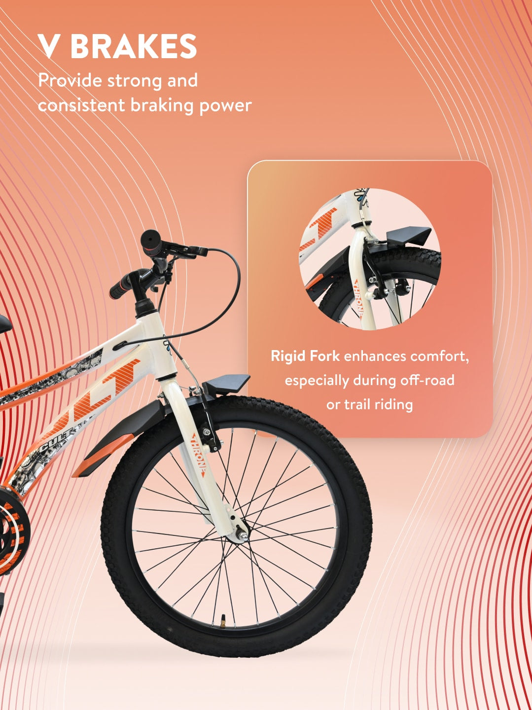 Throne 20T Steel Kids Bike with Rigid Fork, Single Wall Rim, V brakes and Chain Guard Orange White