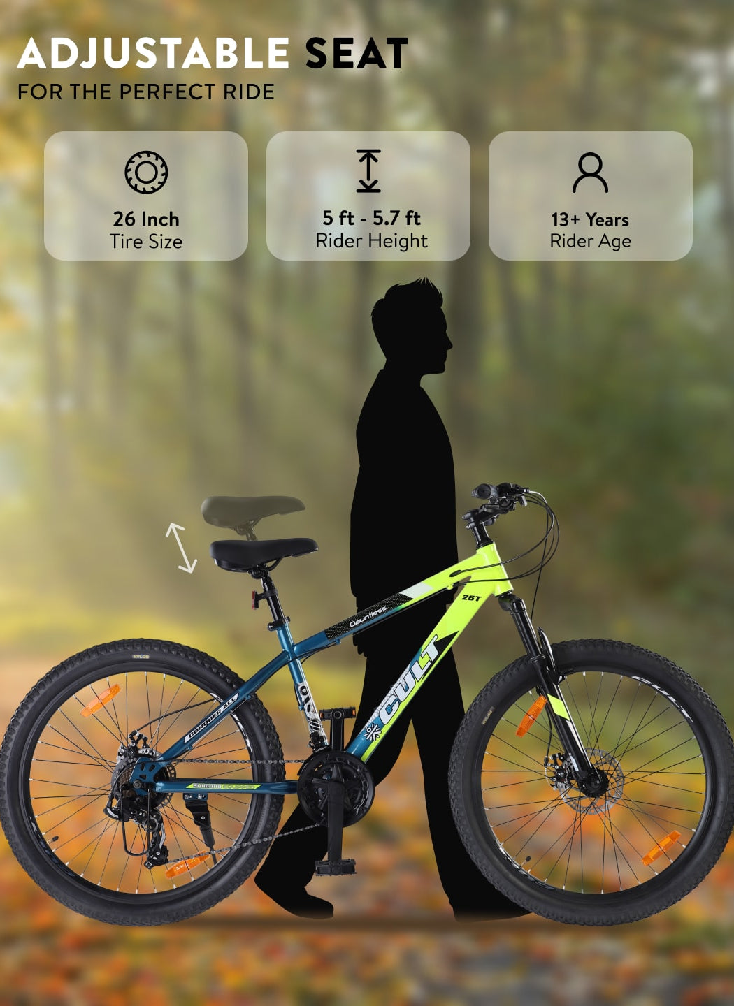 DAUNTLESS21S26TGREENBLUE Steel 21 Speed Shimano Gear 26 inch Mountain Cycle, Dual Disc Brake, Front Suspension, Double Wall Rim