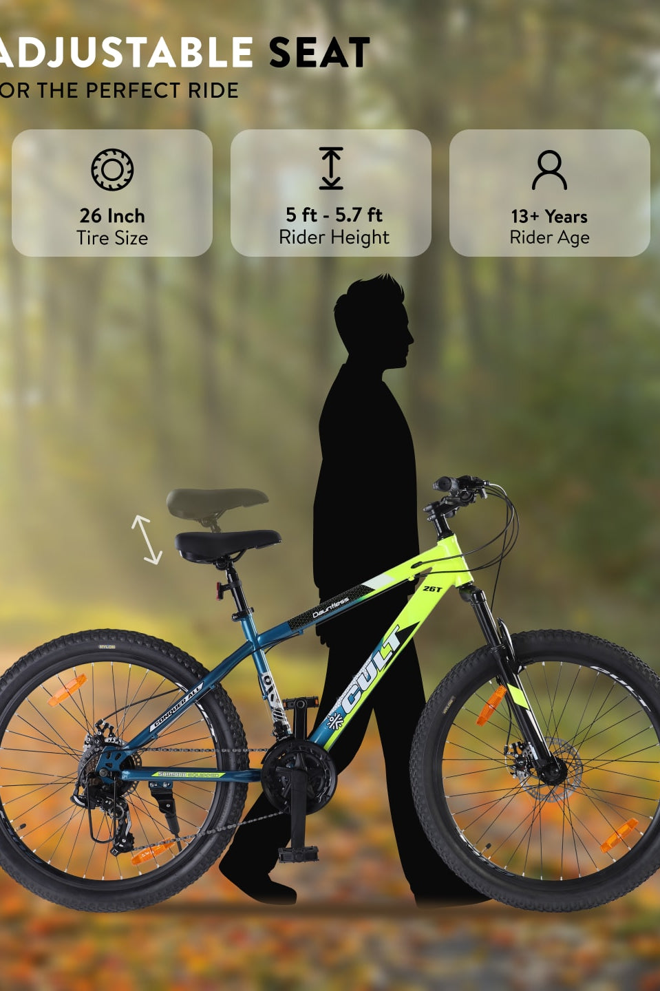 DAUNTLESS21S26TGREENBLUE Steel 21 Speed Shimano Gear 26 inch Mountain Cycle, Dual Disc Brake, Front Suspension, Double Wall Rim