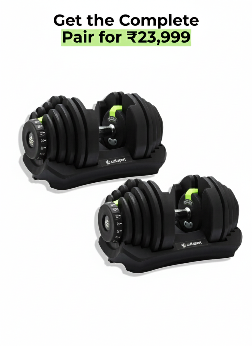 40 kg Compact Adjustable Dumbbell (5kg to 40kg), Easy Weight Change: 17-in-1 (1 piece) (6 Months extended Warranty only on Cultsport.com)