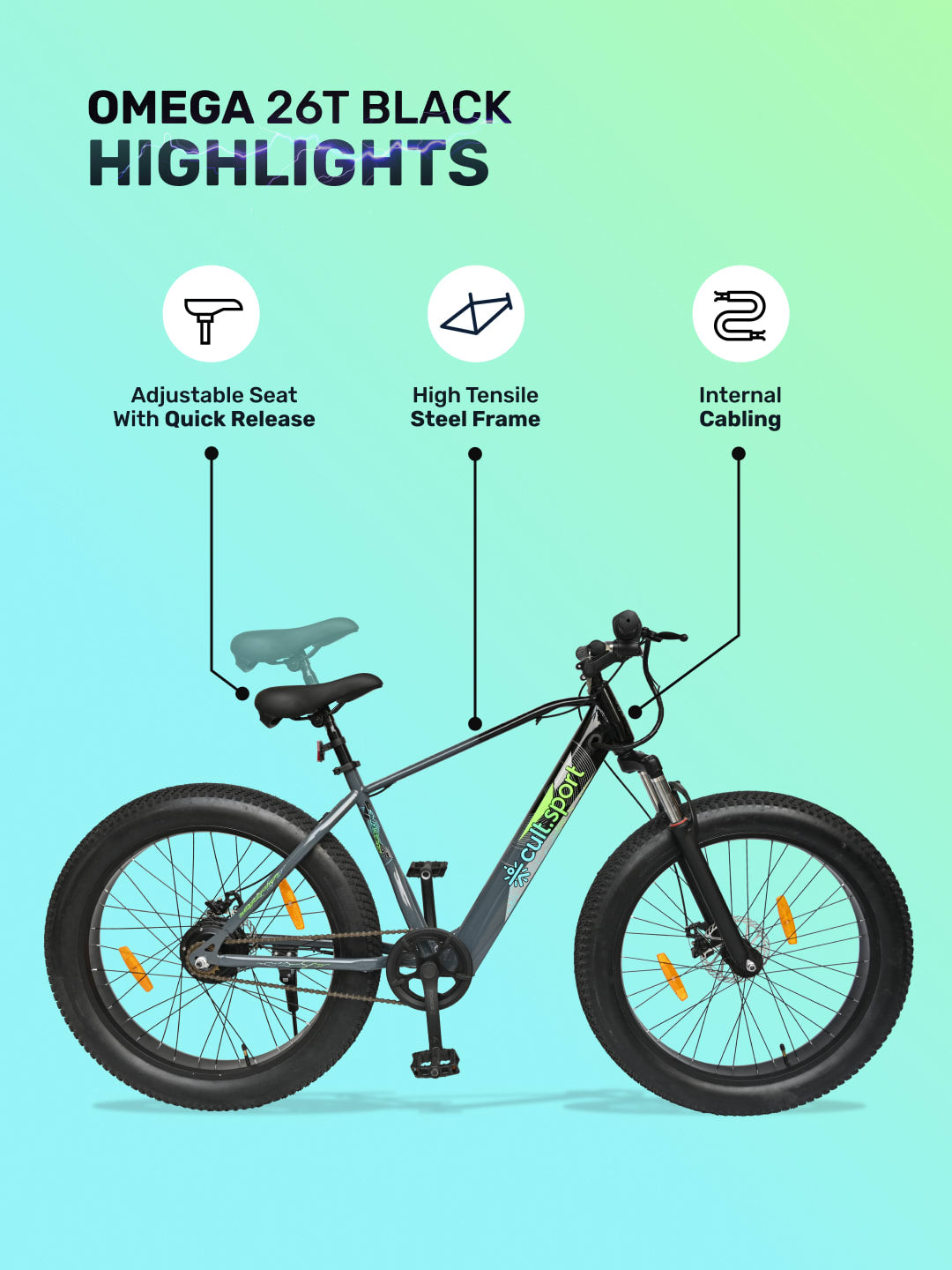 OMEGA26TBLACK with 4.5 hrs Fast Charg, BLDC Motor 26 inches Single Speed Lithium-ion (Li-ion) Electric Cycle, Ideal for Unisex, 13+ Years