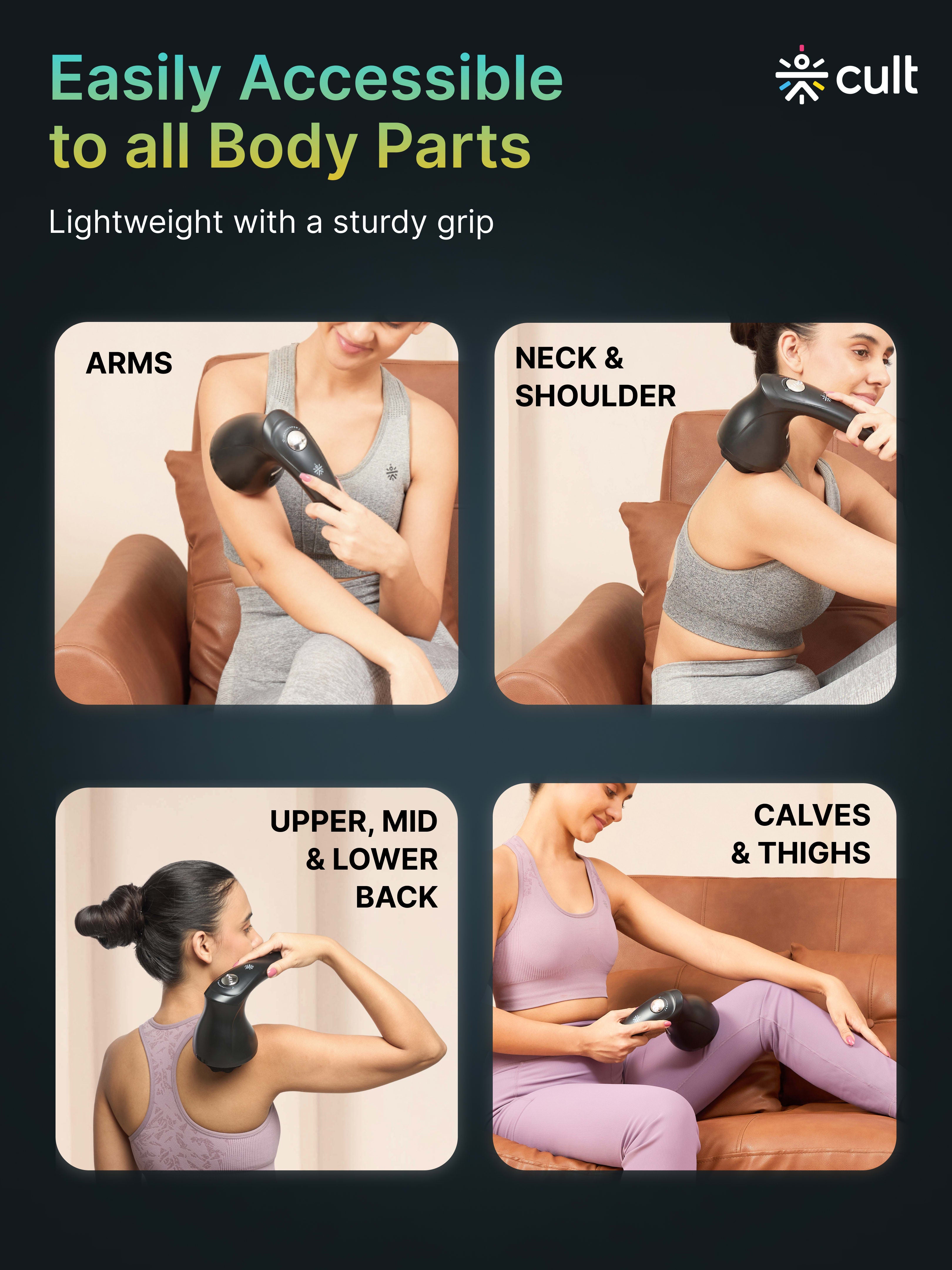 Cult Deep Sense Plus Cordless Electric Hammer Full Body Massager with 4 Interchangeable Heads +1 Protective Mesh Cover and Adjustable Speed Settings for Pain Relief and Relaxation.