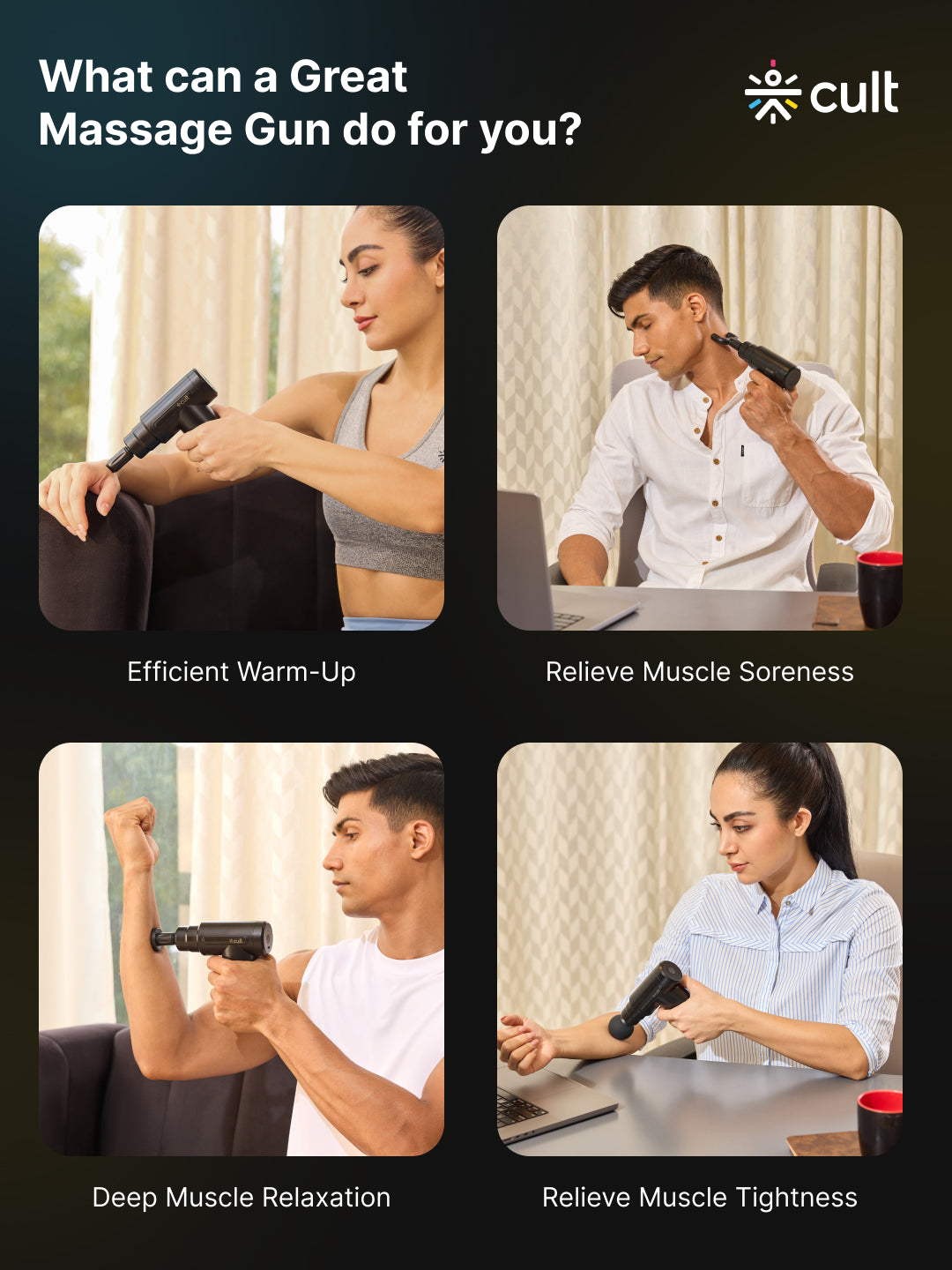Cult Volt, Full Body Professional Gun Massager, QuietMotion Tech, Deep Tissue Percussions, 3000mAh battery, 6 Speed levels, Silicone head, Lightweight, Carry Pouch.
