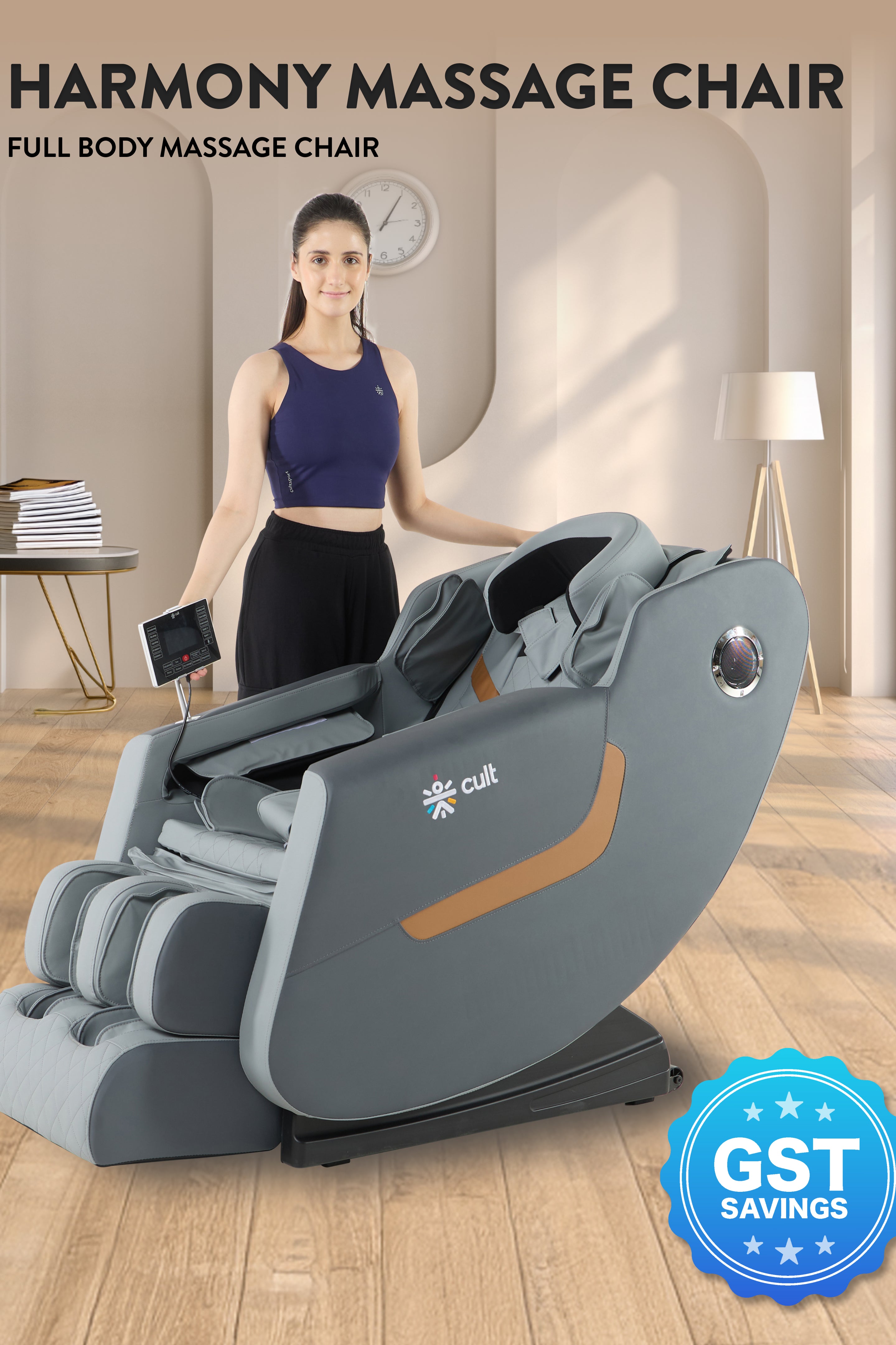Cult Harmony Massage Chair with Fixed Point Massage Technique and Bluetooth AI Voice Function for Full Body Massage At Home