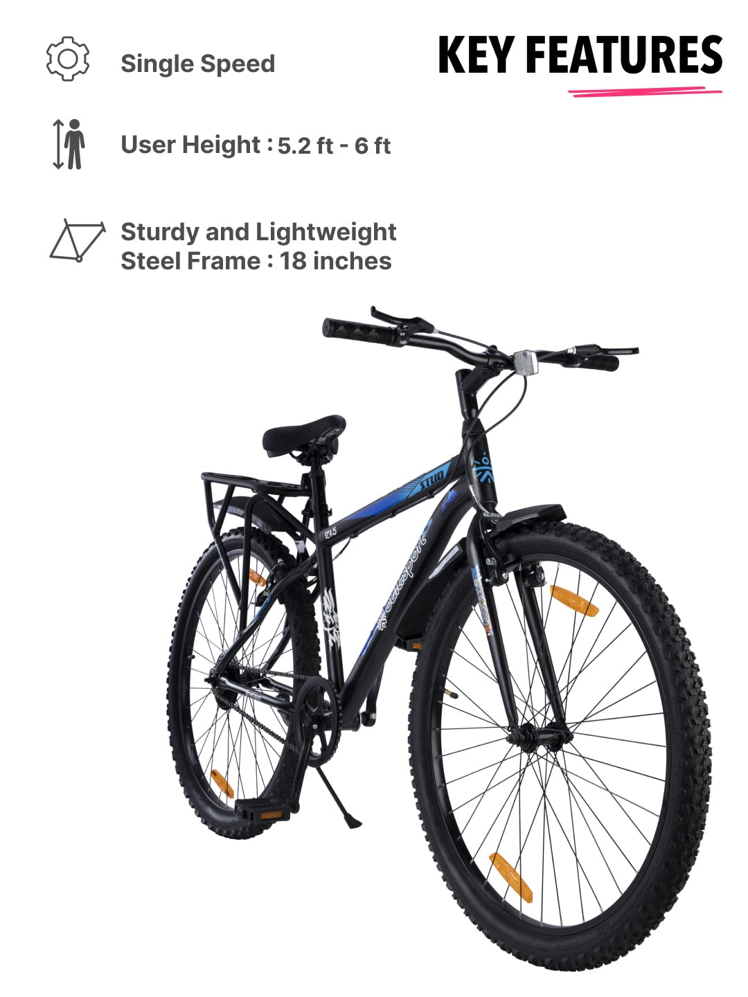 StudIBC27.5Black Steel Single Speed 27.5 inch Mountain Cycle with Single Wall Rim and Rigid Fork