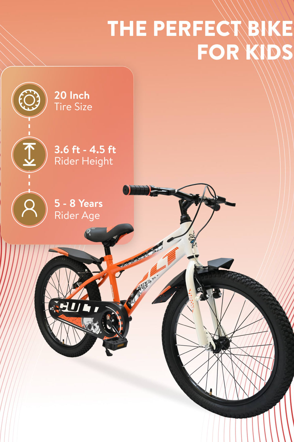 Throne 20T Steel Kids Bike with Rigid Fork, Single Wall Rim, V brakes and Chain Guard Orange White