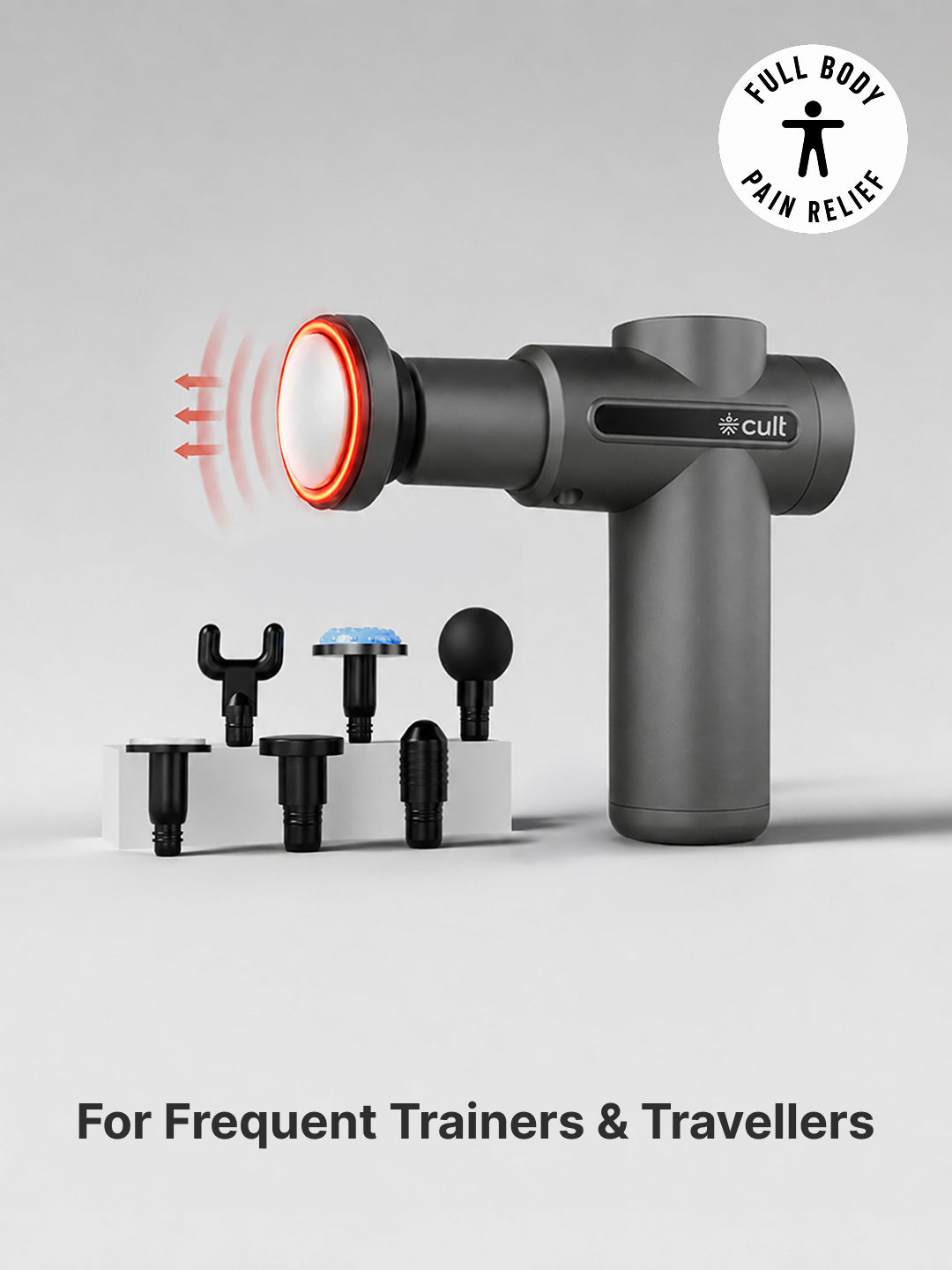 Cult Impact X, Full Body Gun Massager with Hot and Cold Therapy, 3000mAh battery, 6 Interchangeable heads, 6 Speed levels, Silicone head, Carry Pouch.