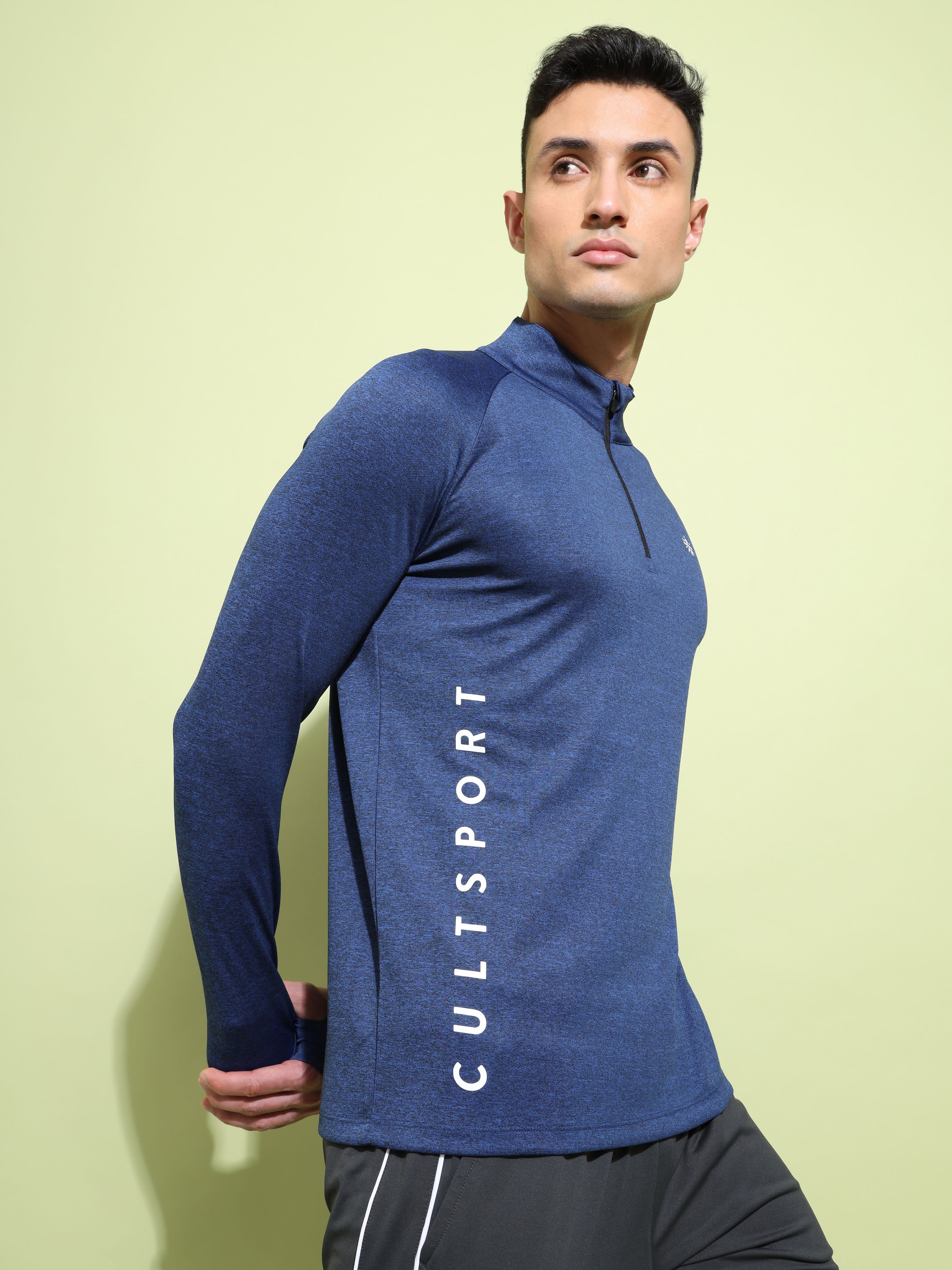 Melange High Neck T-shirt with Thumbholes