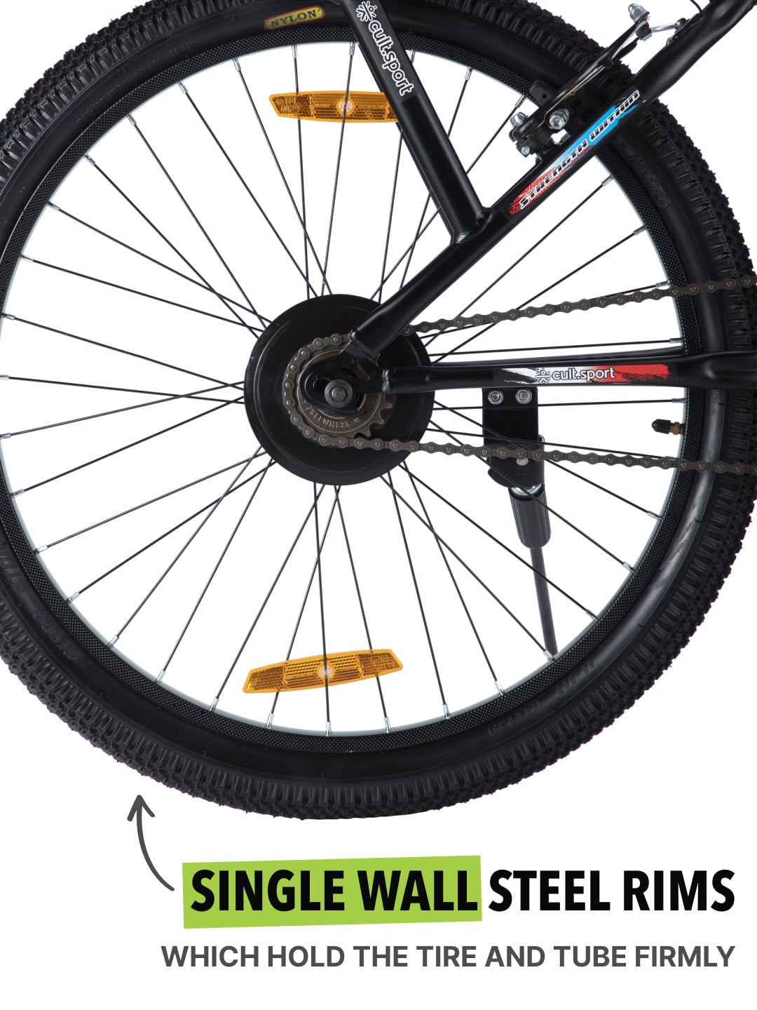 ROKKIBC24Black Steel Single Speed 24 inch Mountain Cycle With Single Wall Rim and Rigid Fork