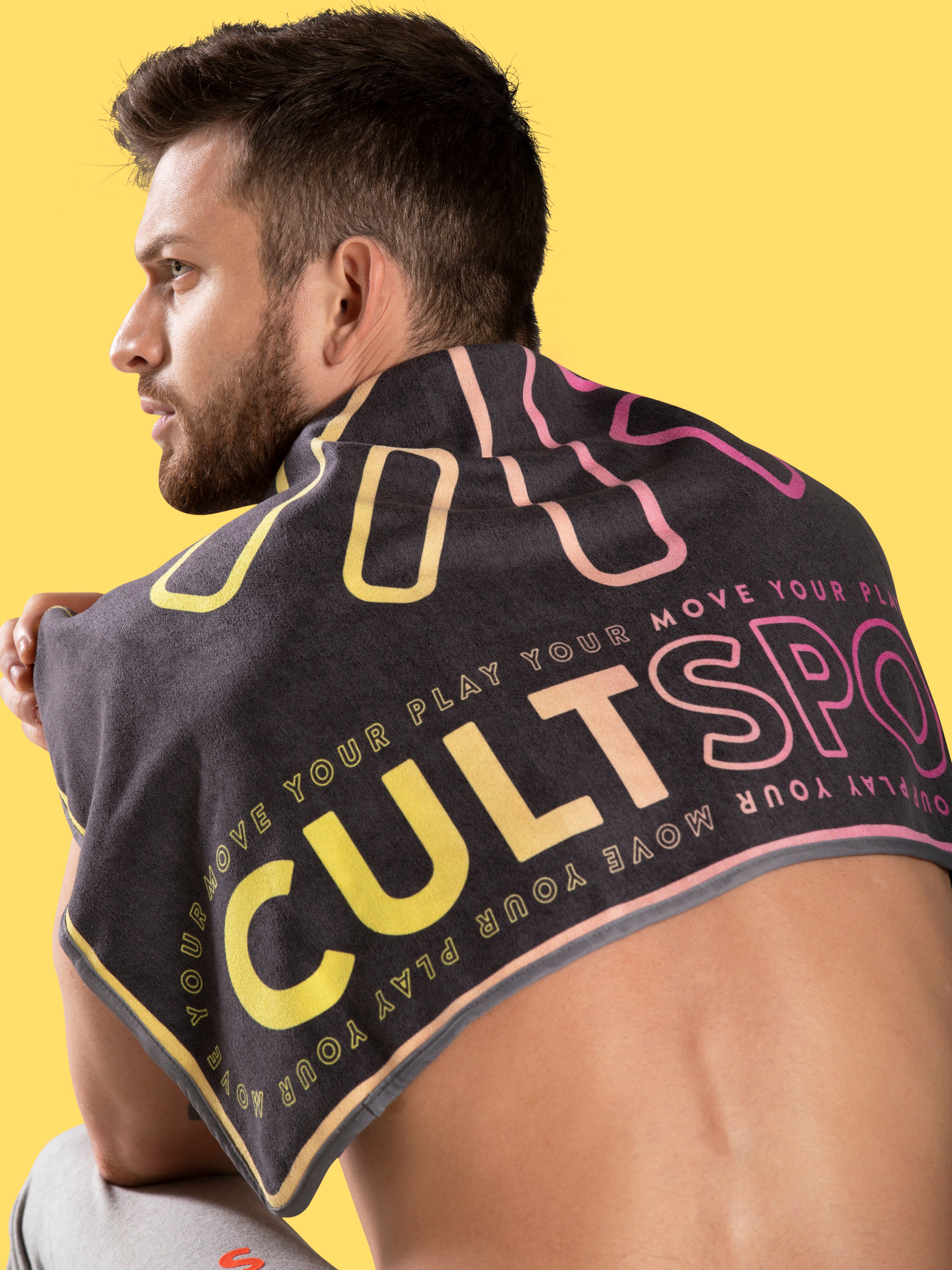 Yellow Pink Microfibre Gym Towel