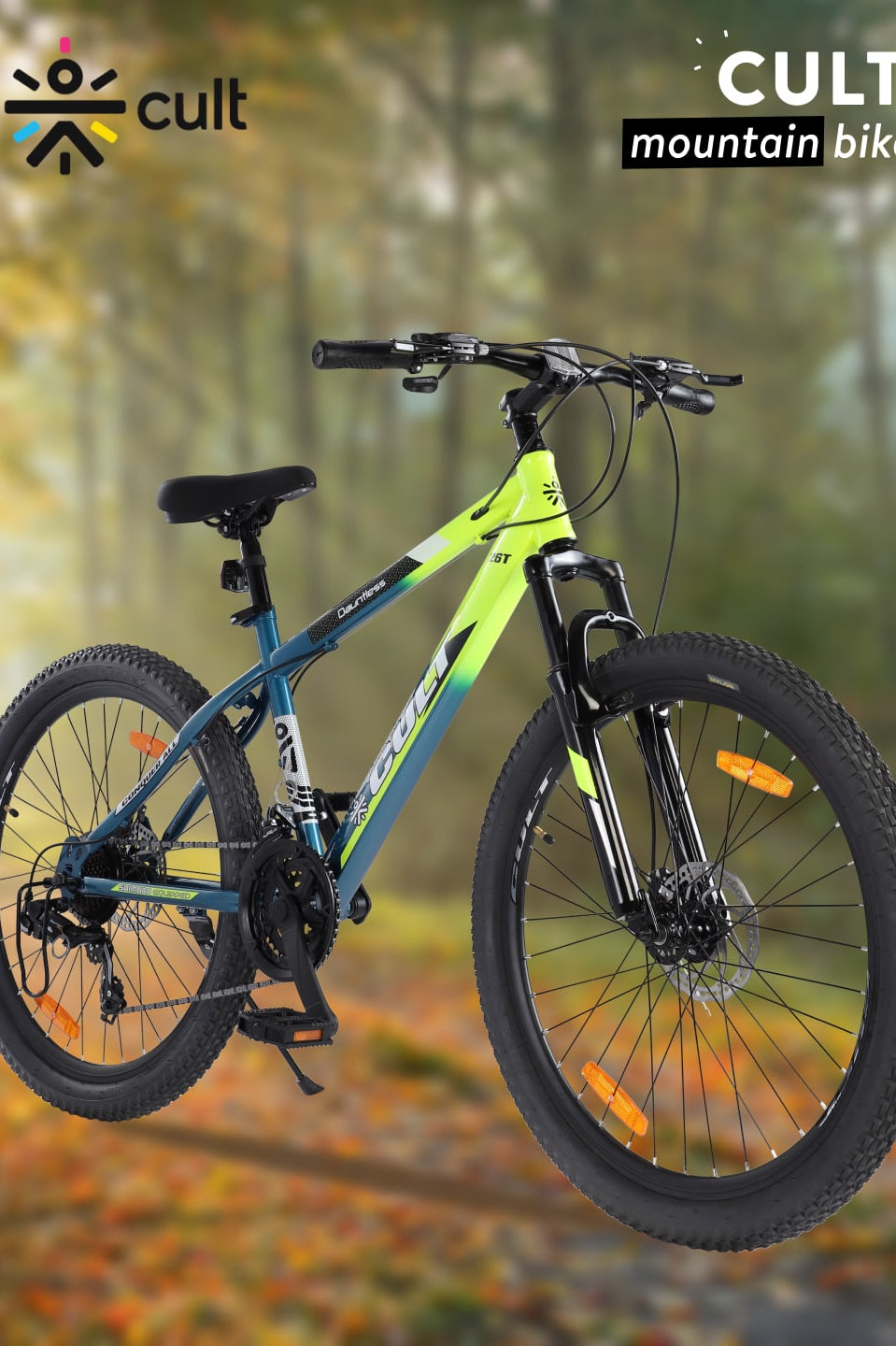 DAUNTLESS21S26TGREENBLUE Steel 21 Speed Shimano Gear 26 inch Mountain Cycle, Dual Disc Brake, Front Suspension, Double Wall Rim