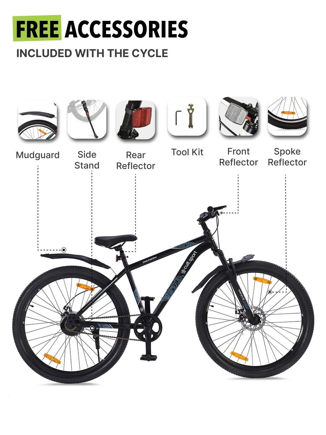 XENON29TBLACK Steel Single Speed 29 inch Mountain Cycle, Front Suspension and Double Wall Rim